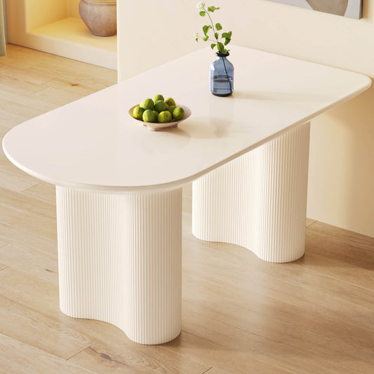 Guyii 55.11" White Oval Dining Table, Modern Kitchen Table for 6 People