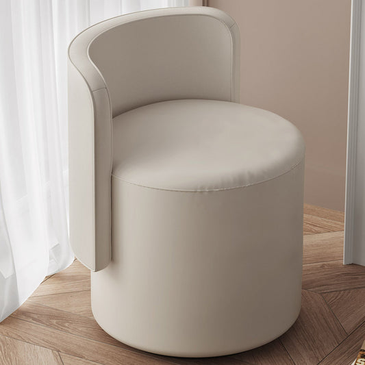 Guyii Cream White Rotating Ottoman Stool with Curved Backrest, Vanity Chair, Adjustable Makeup Pouf Seat for Living Room & Bedroom