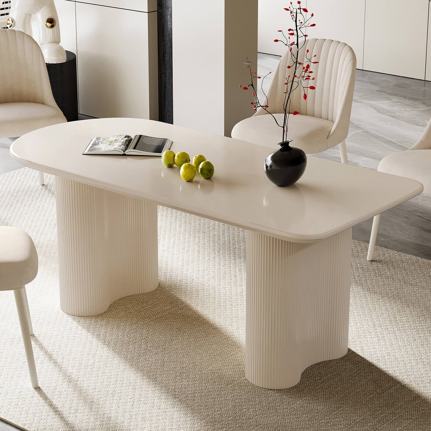 Guyii 70.87" White Dining Table Set with 6 Chairs, Modern Kitchen Table Set
