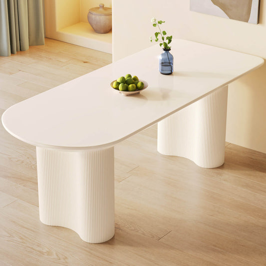 Guyii 70.86" White Oval Dining Table, Modern Kitchen Table for 6 People
