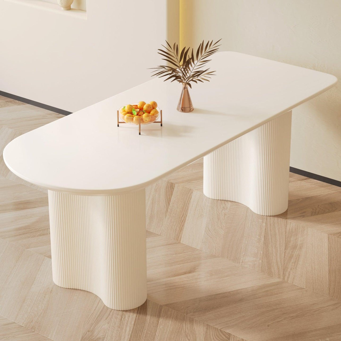 Guyii 55"-70" White Dining Table, Modern Kitchen Table for Dining Room
