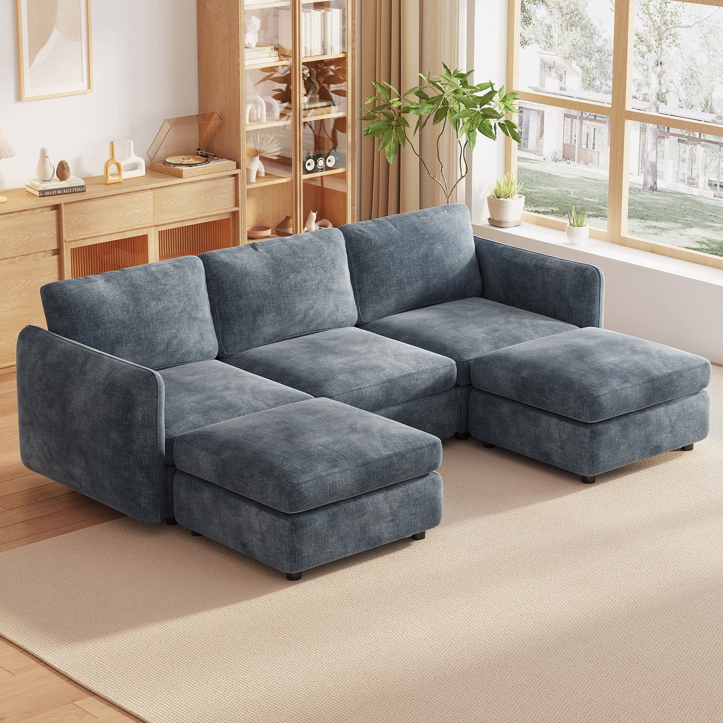 Guyii  Oversized U-Shaped Modular Sectional Sofa with Storage Ottomans, 5-9 Seater  Couch for Living Room, Blue Fabric, Easy Assembly