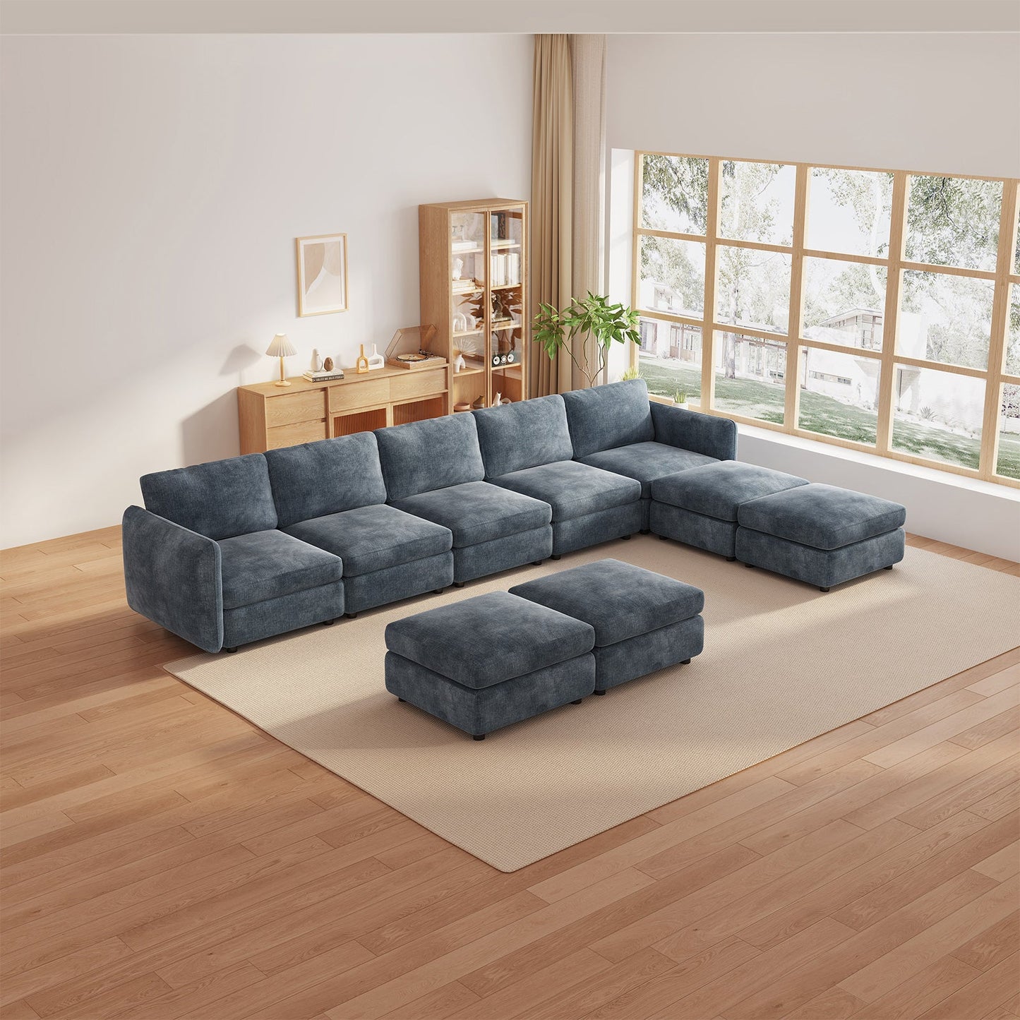 Guyii  Oversized U-Shaped Modular Sectional Sofa with Storage Ottomans, 5-9 Seater  Couch for Living Room, Blue Fabric, Easy Assembly