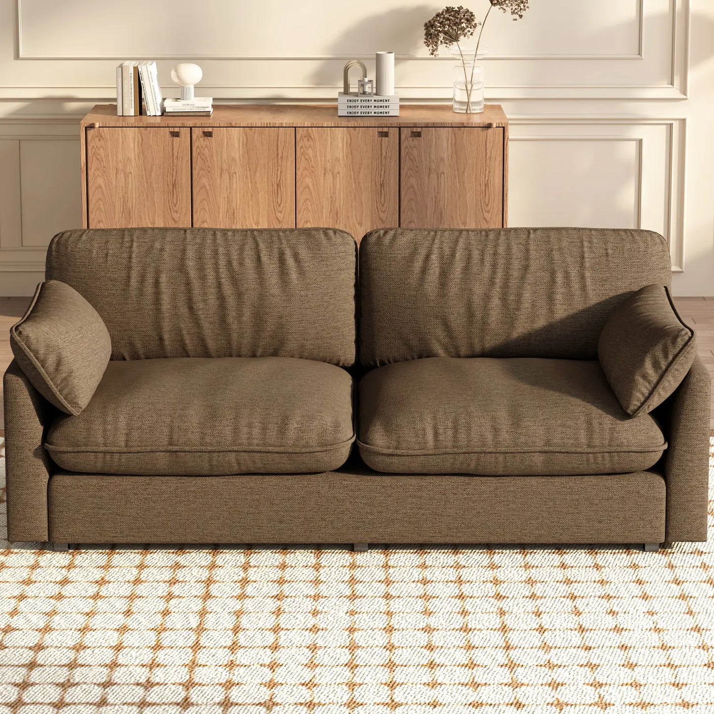 Guyii 82.6" Brown Loveseat Couche for Living Room, Deep Seat Couch with Deep Seat