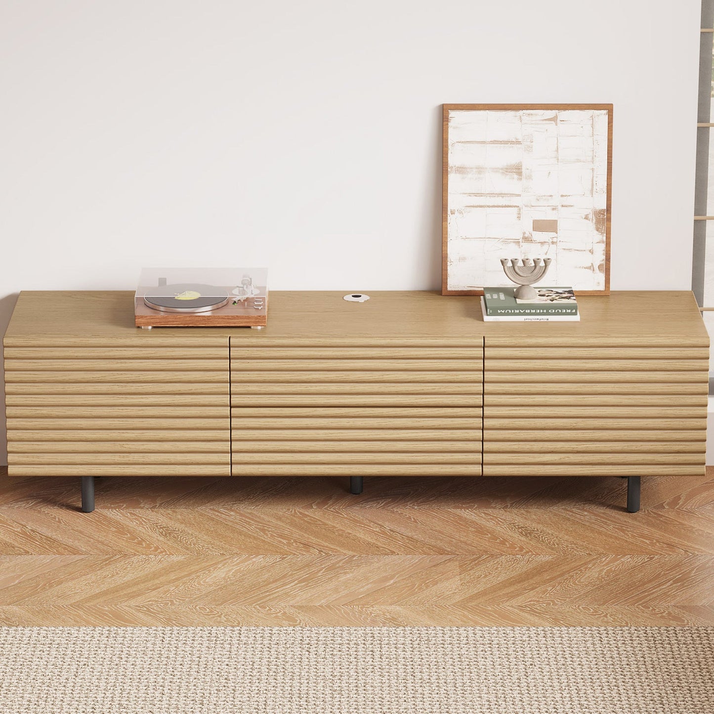 Guyii Modern TV Stand – Wood Color TV Cabinet with 2 Cabinets and 2 Storage Drawers for Living Room, Bedroom, and Home Entertainment