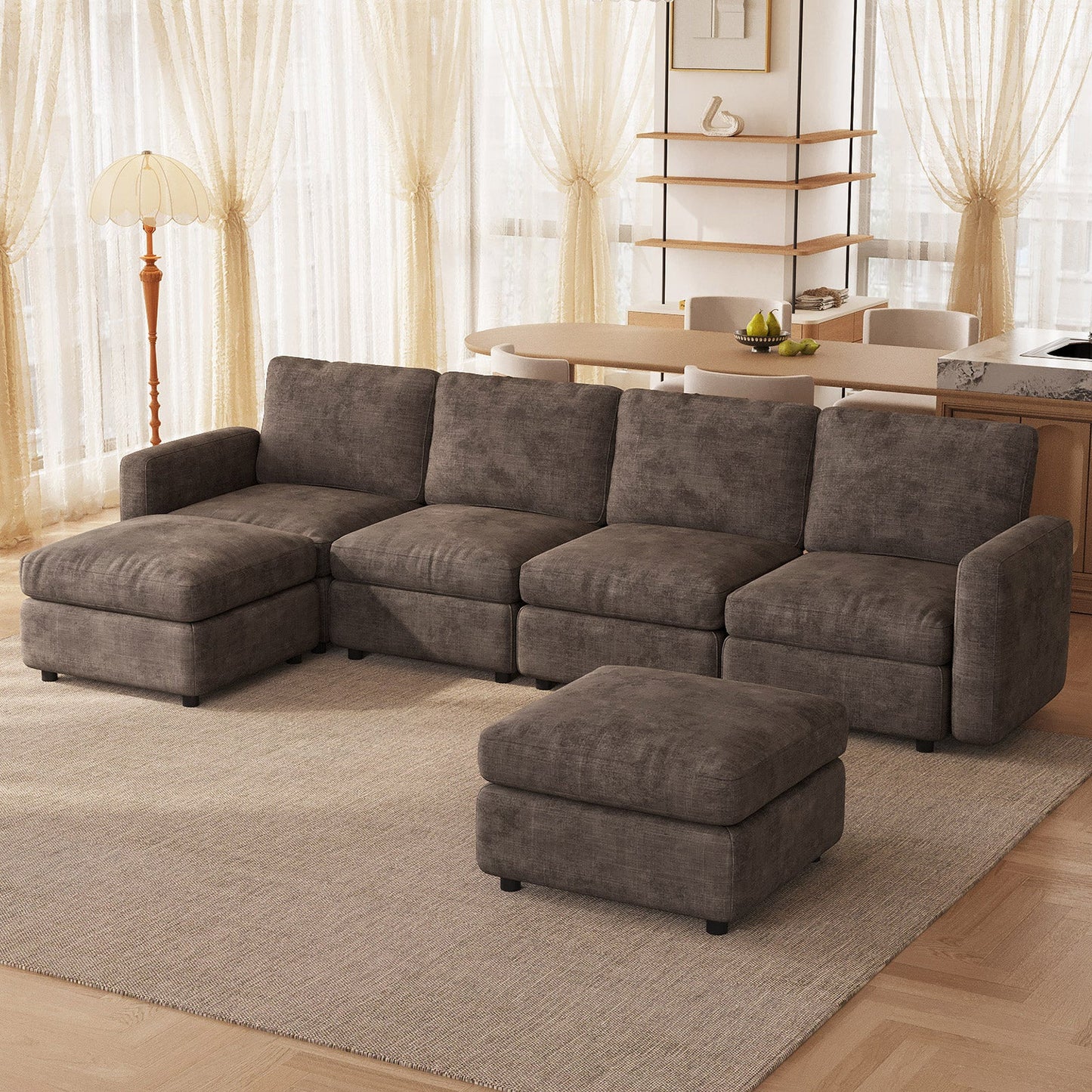 Guyii Oversized Modular Sectional Sofa, Dark Brown 4-9 Seater U-Shaped Convertible Couch with Storage Ottomans, Fabric, Easy Assembly