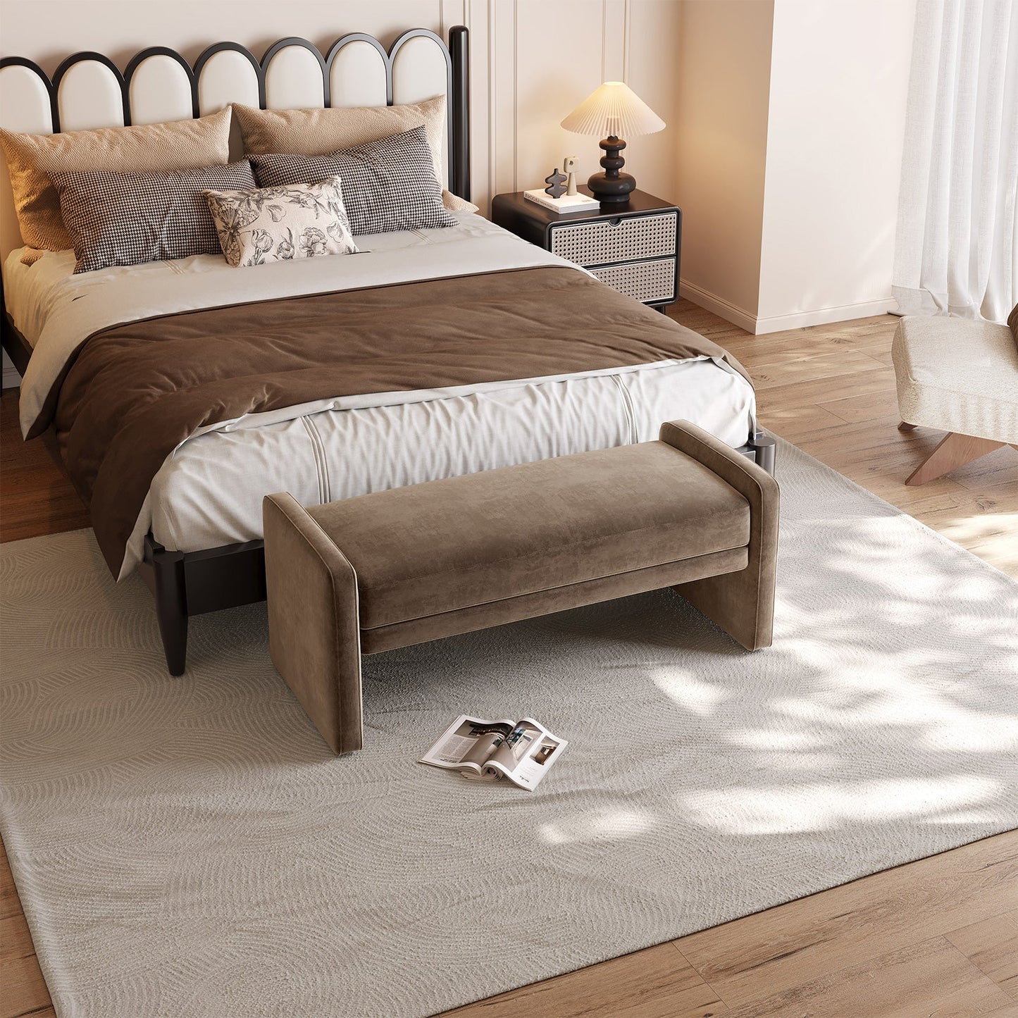 Guyii Deep Brown Multi-Functional Storage Bench – Modern Entryway & Bedroom Seat with Cushion