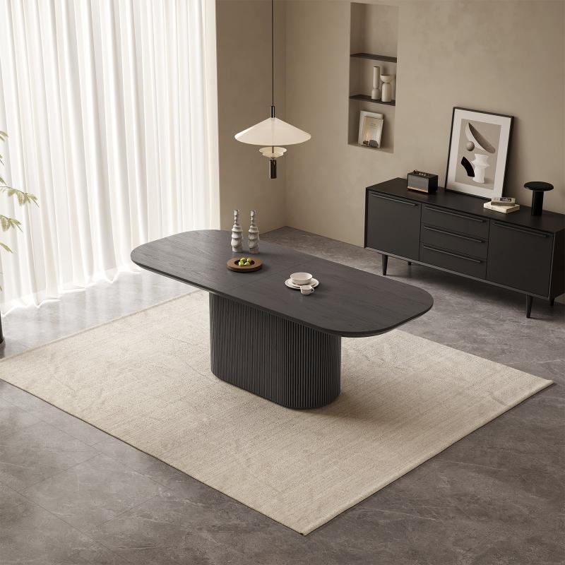 Guyii 63"-86" Black Oval Dining Table, Modern Kitchen Table for Dining Room