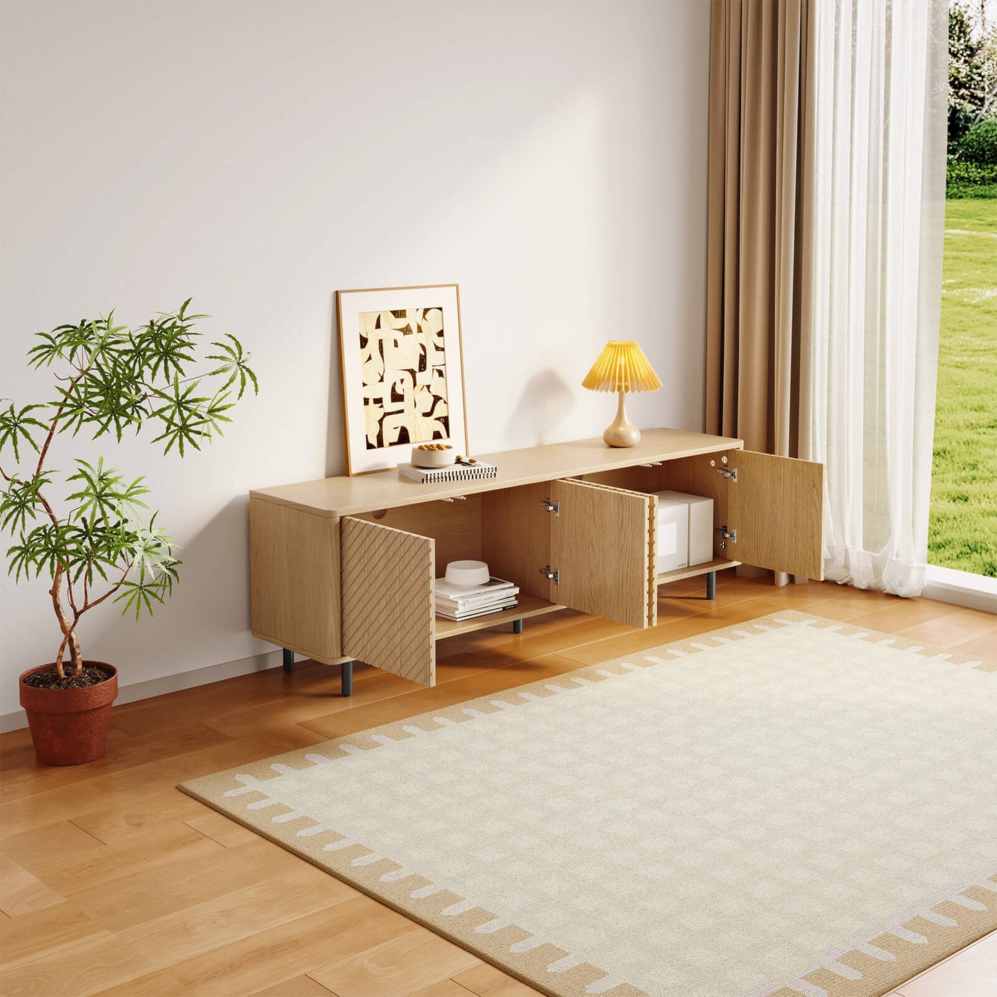 Guyii TV Stand for Living Room - Storage Media Console Table for 65" TV