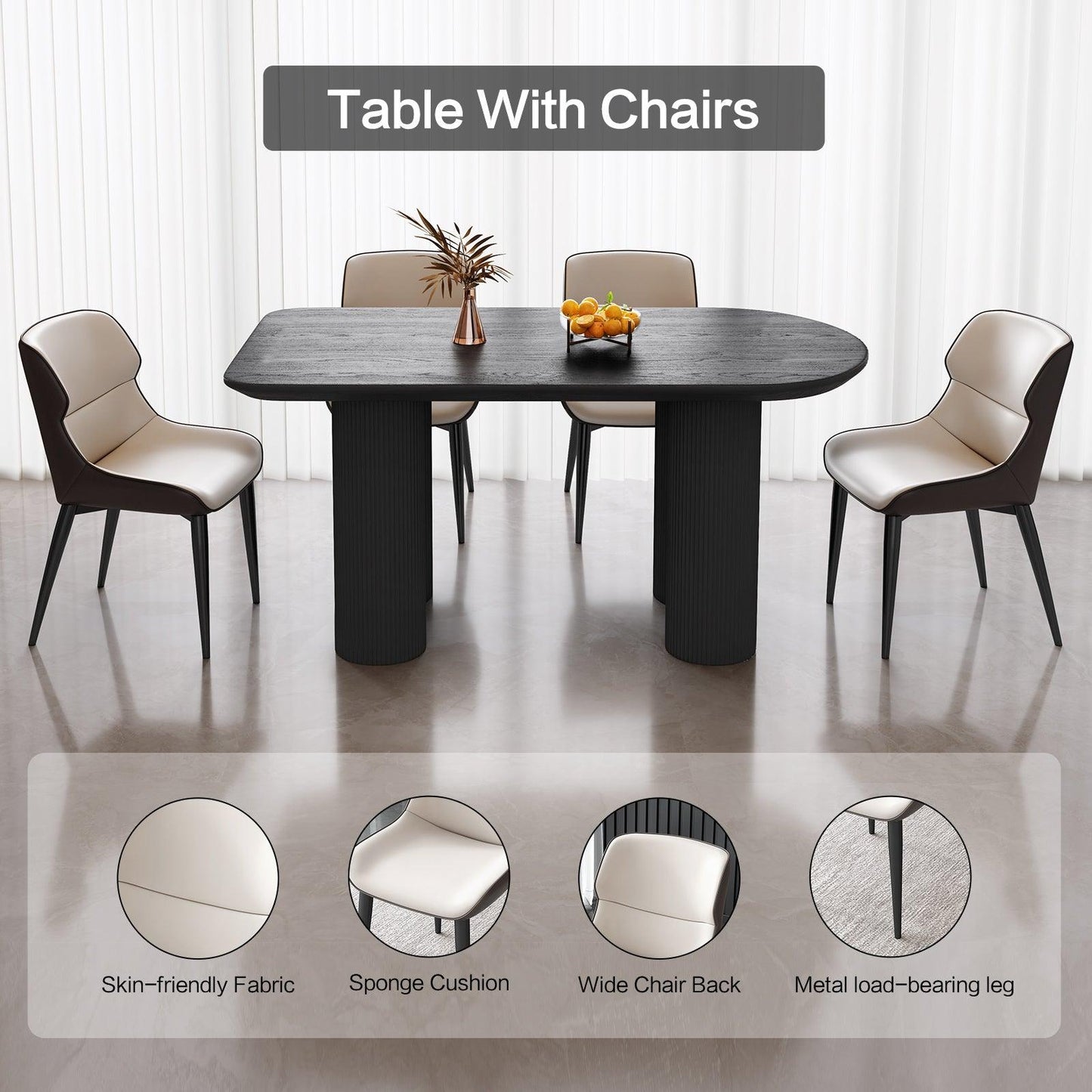 Guyii 55"-71" Black Dining Table, Modern Kitchen Table for Dining Room