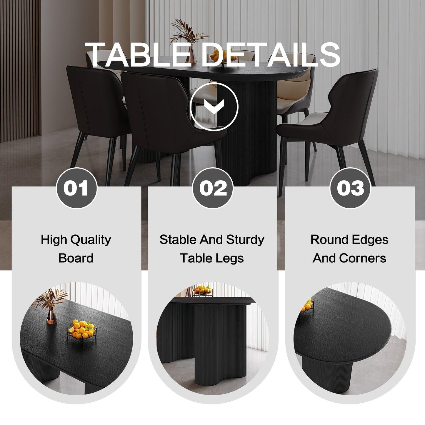Guyii 55"-71" Black Dining Table, Modern Kitchen Table for Dining Room