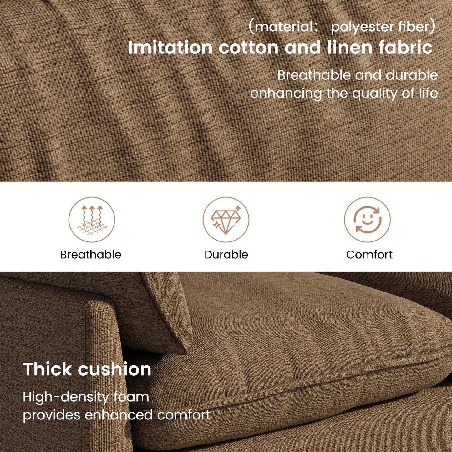 Guyii 82.6" Brown Loveseat Couche for Living Room, Deep Seat Couch with Deep Seat