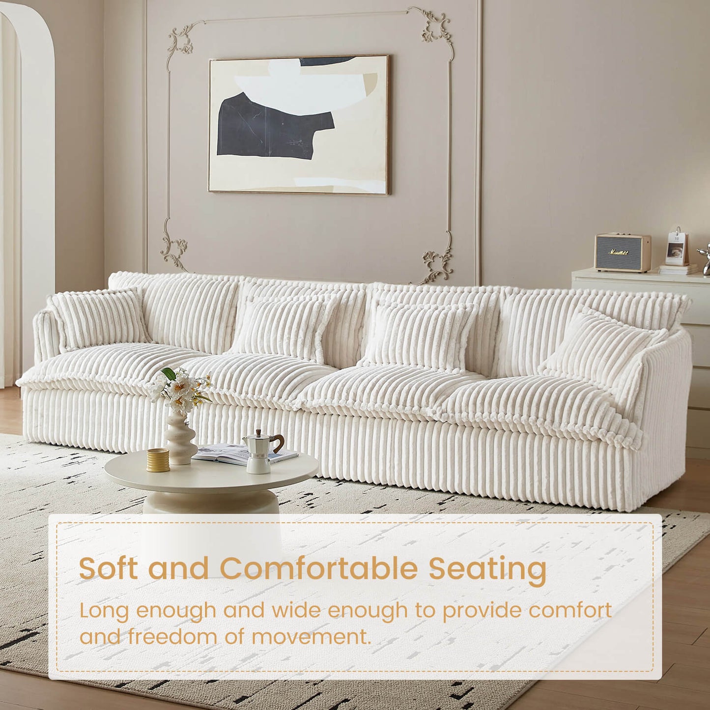 Guyii Oversized 4-Seater Sofa, Extra-Wide Convertible Sofa with 4 Pillows