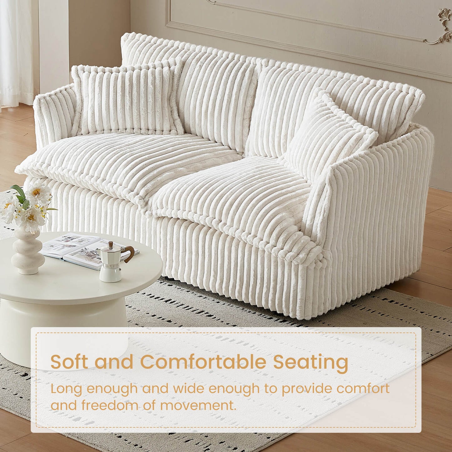 Guyii Oversized Loveseat Sofa with 2 Pillows, Faux Rabbit Fur Fabric Couch