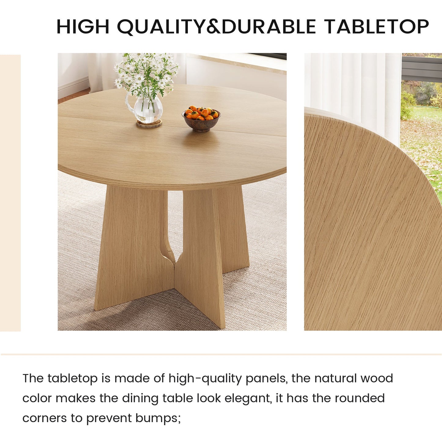 Guyii wood color round dining table for 4 people with X-shaped legs for restaurant breakfast nook