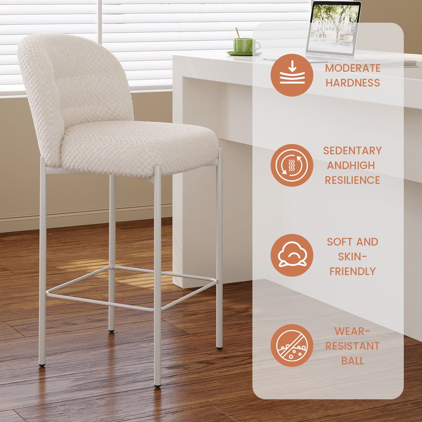 Guyii 2-Set Counter Height Bar Stools Set of 2, Upholstered Barstools with Backs and Metal Legs