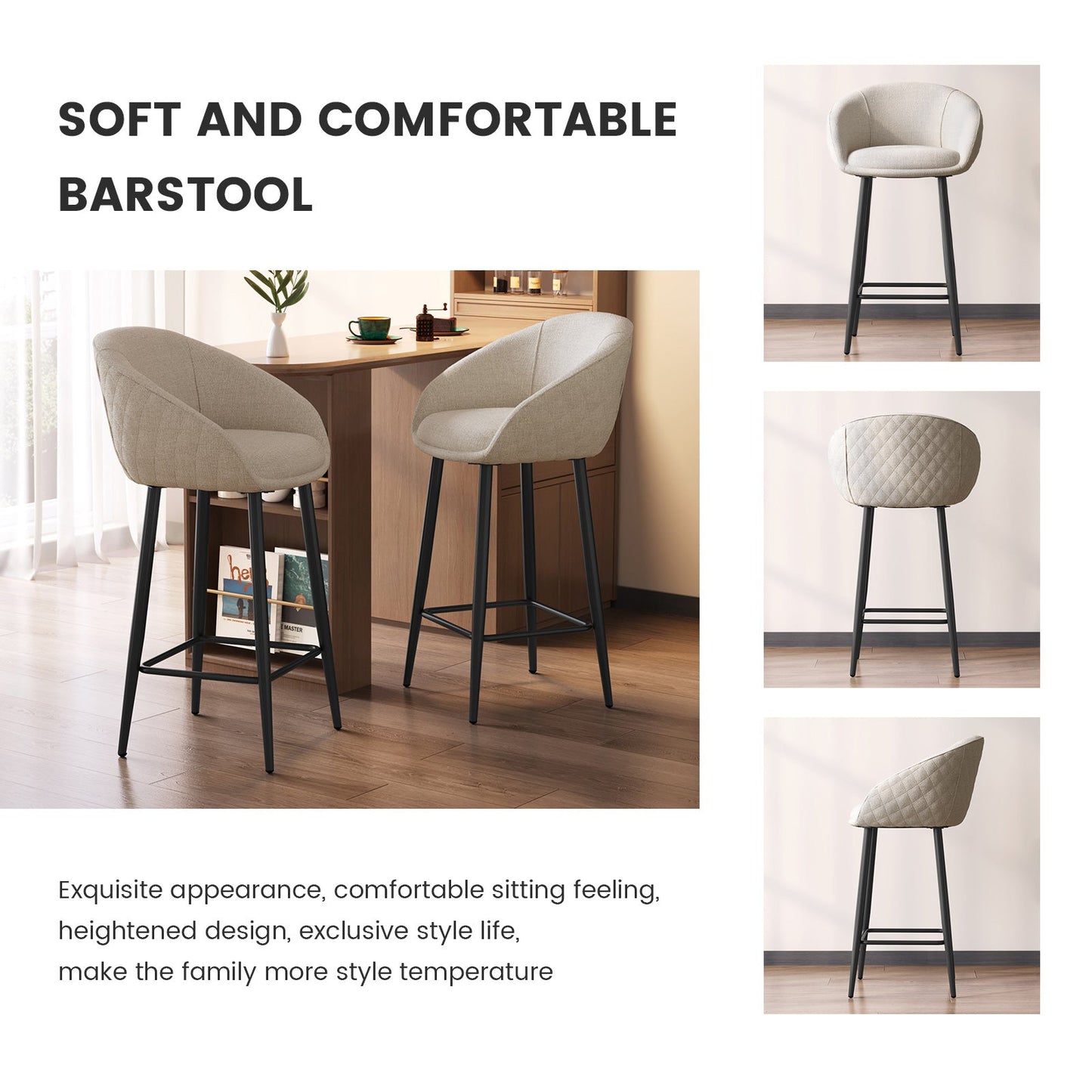 Guyii 2-Pack Counter Stools Set, 35.43" H Linen Fabric Bar Chairs