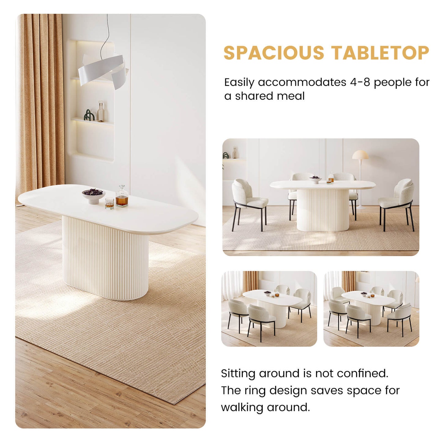 Guyii 62.99" Oval Dining Table, Modern Kitchen Table for 6 People, Table Only