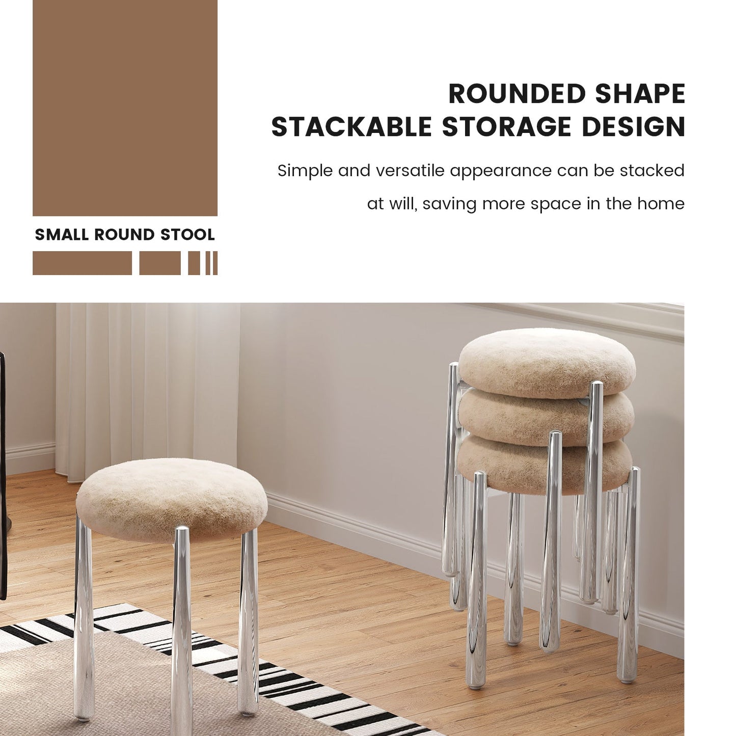 Guyii 4-Pack Light Brown Velvet Dining Chairs Set, Modern Vanity Stool