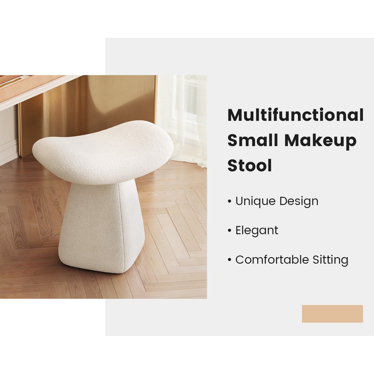 Guyii Boucle Curved Saddle Makeup Stool, Modern Footrest for Dressing Table, Entryway, Living Room