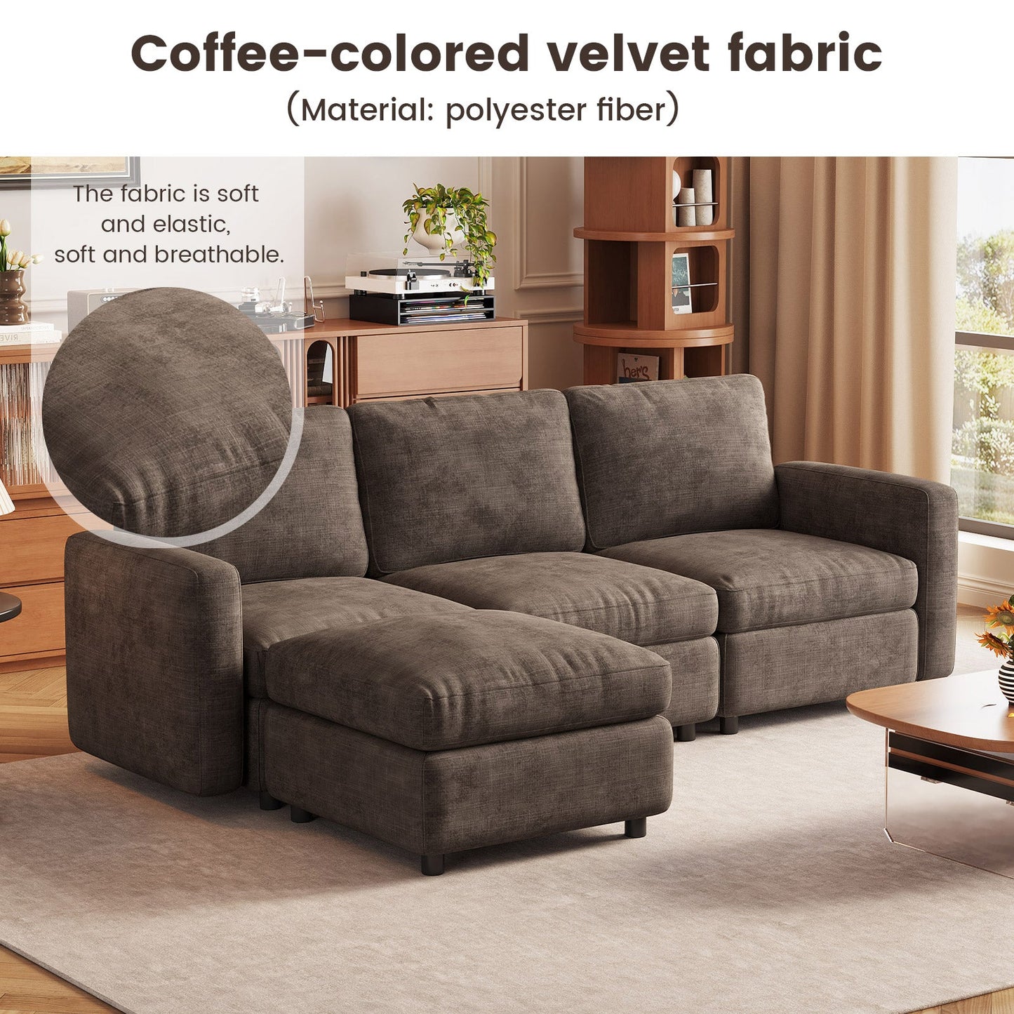 Guyii Oversized Modular Sectional Sofa, Dark Brown 4-9 Seater U-Shaped Convertible Couch with Storage Ottomans, Fabric, Easy Assembly