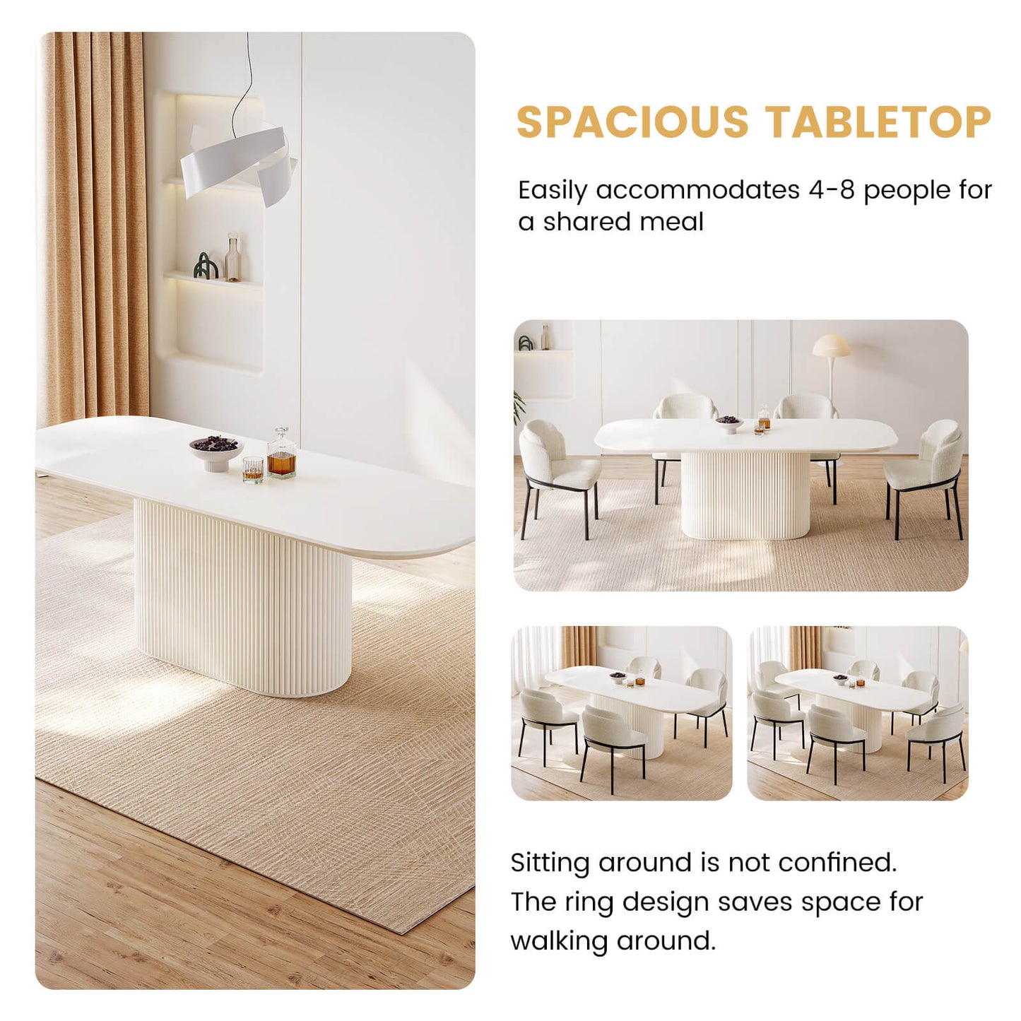 Guyii 86.61" Oval Dining Table, Modern Kitchen Table for 8 People, Table Only