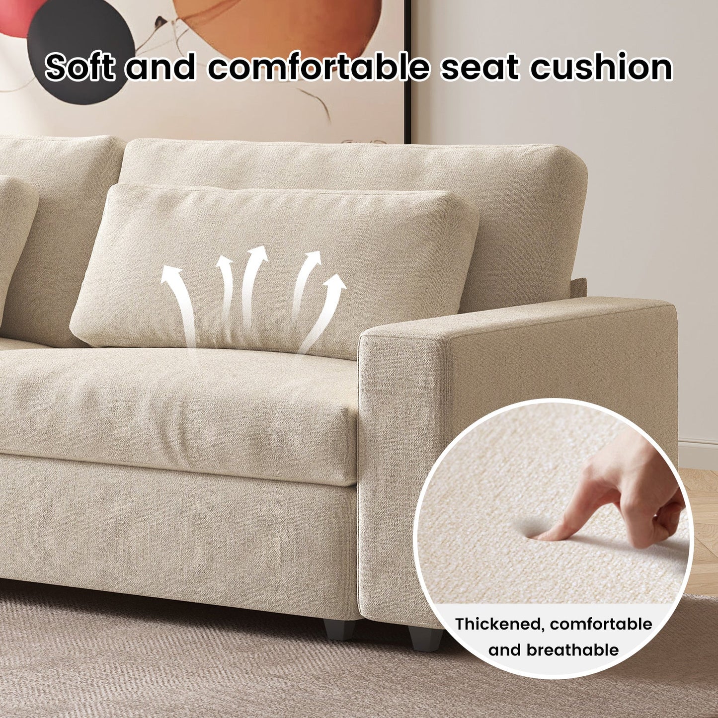 Guyii 104.72" Oversized Sofa, Extra-Wide & Deep Loveseat Sofa, 3 Seater Sofa with 2 Pillows