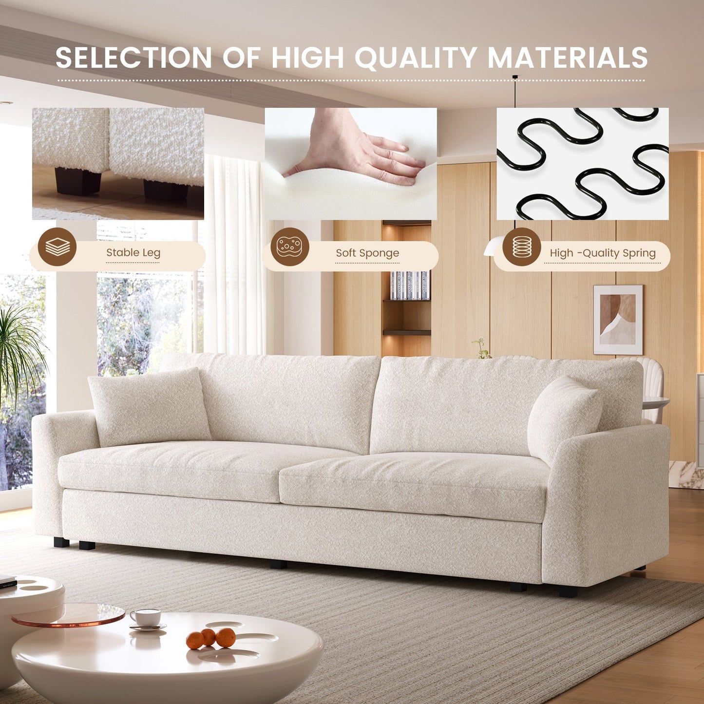 Guyii Extra Large Loveseat Sofa,104" Small Sofa Couch for Bedroom,Comfy Beige Couch