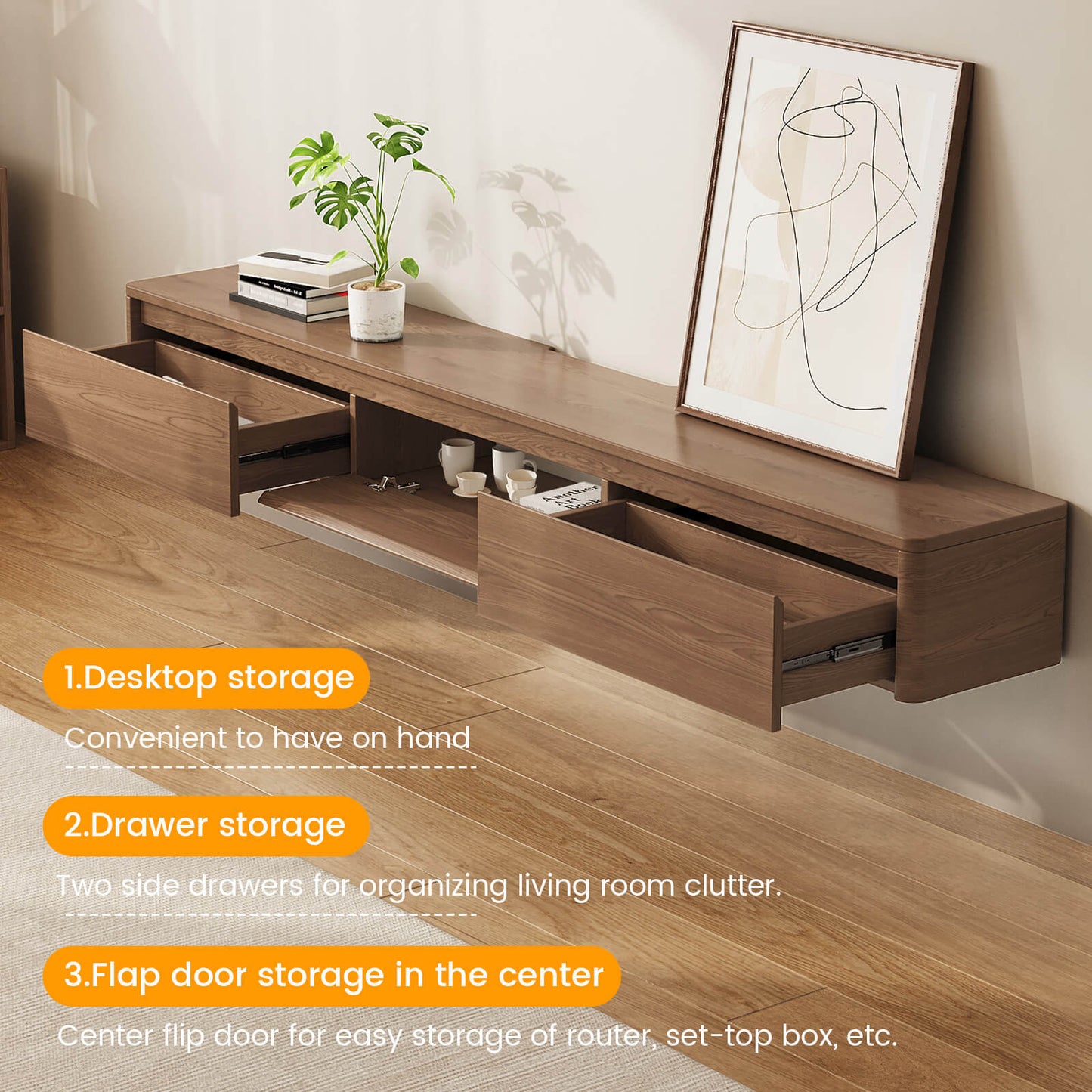 Guyii Best Floating TV Stand - Walnut Finish | Wall-Mounted TV Cabinet