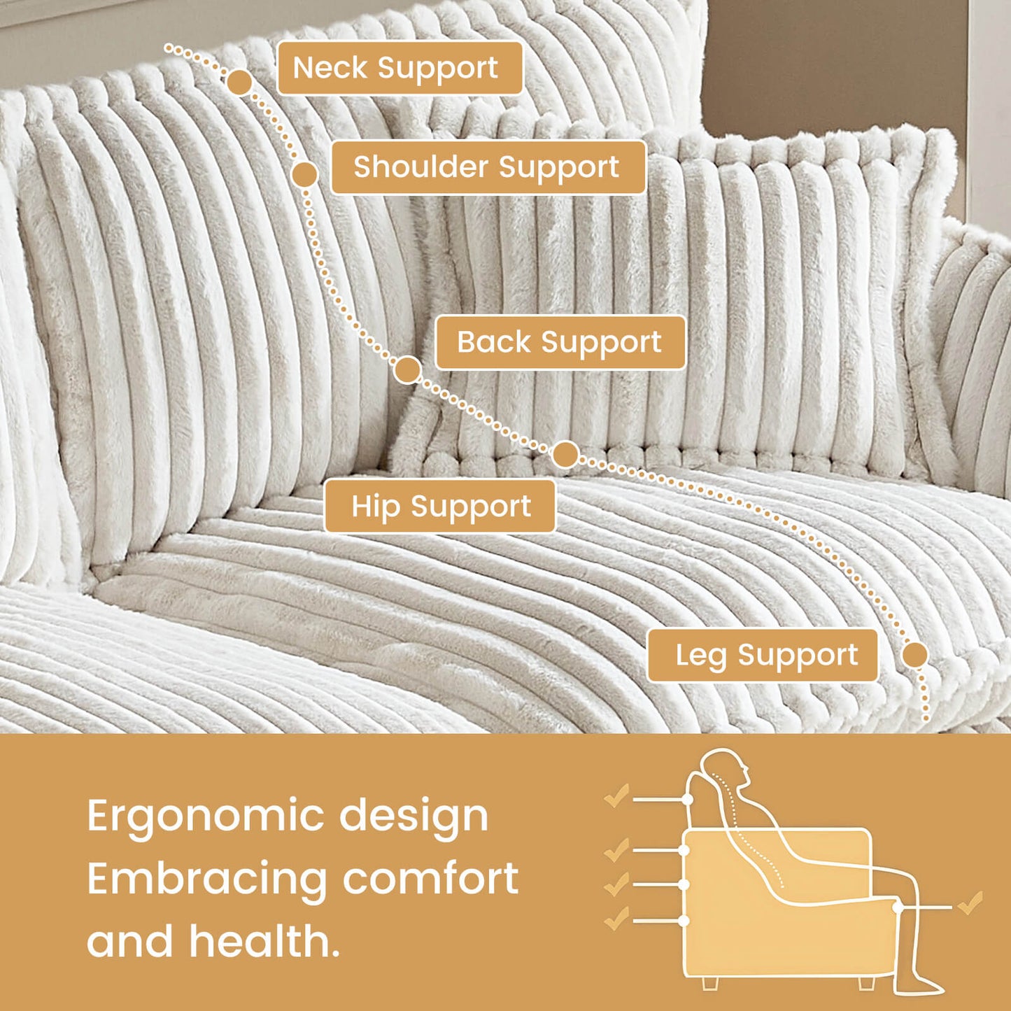 Guyii Oversized 4-Seater Sofa, Extra-Wide Convertible Sofa with 4 Pillows