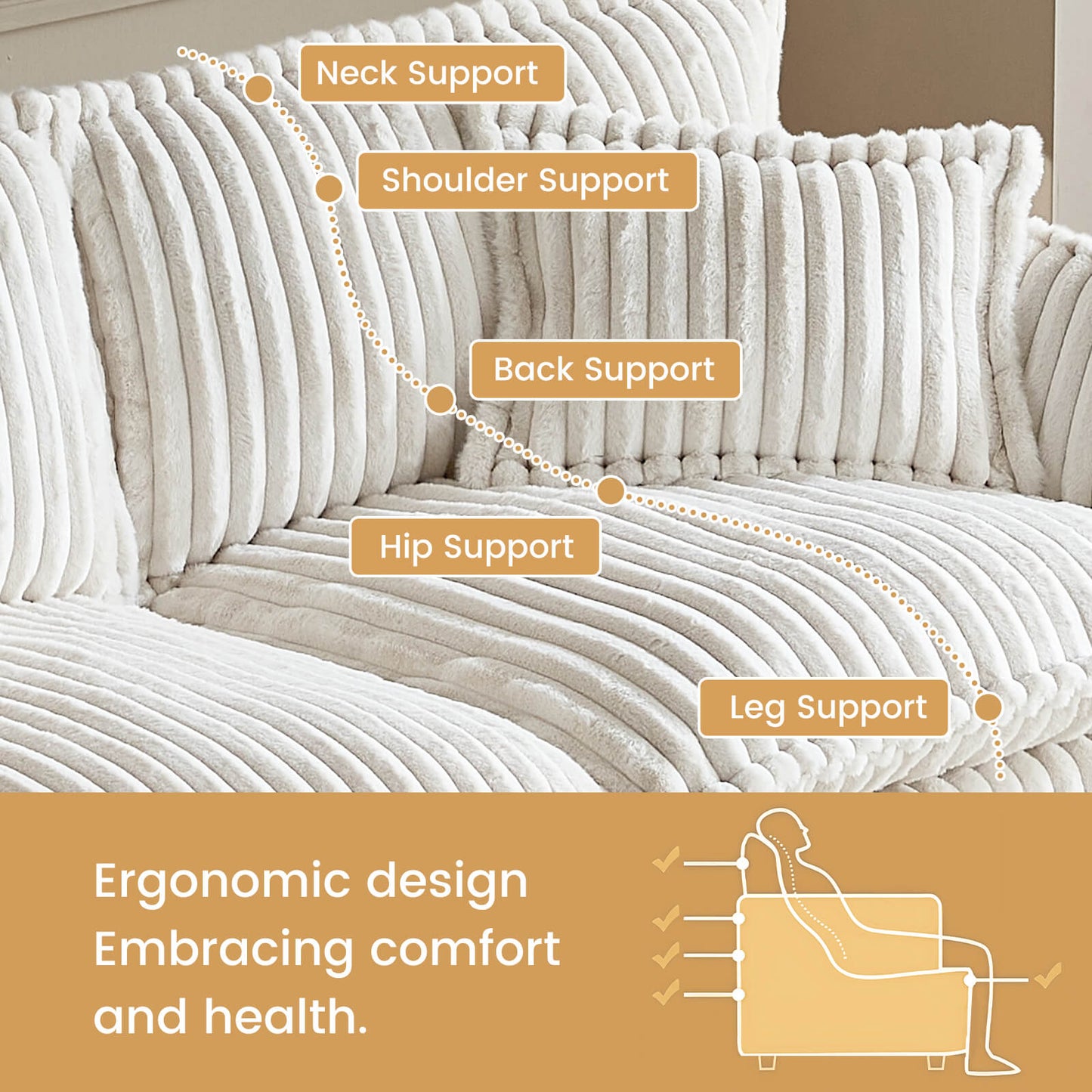 Guyii Oversized 3-Seater Sofa, Extra-Wide Convertible Sofa with 3 Pillows