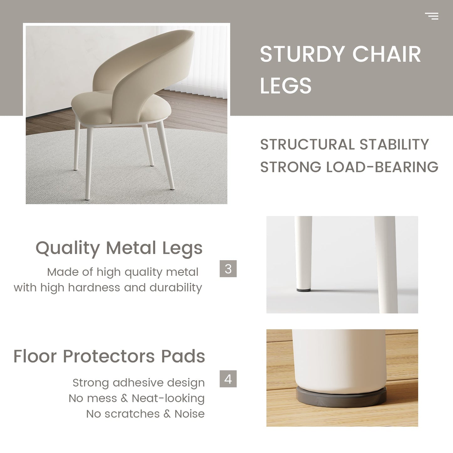 Guyii Modern Dining Chair Set of 2, PU Leather Upholstered Metel Legs