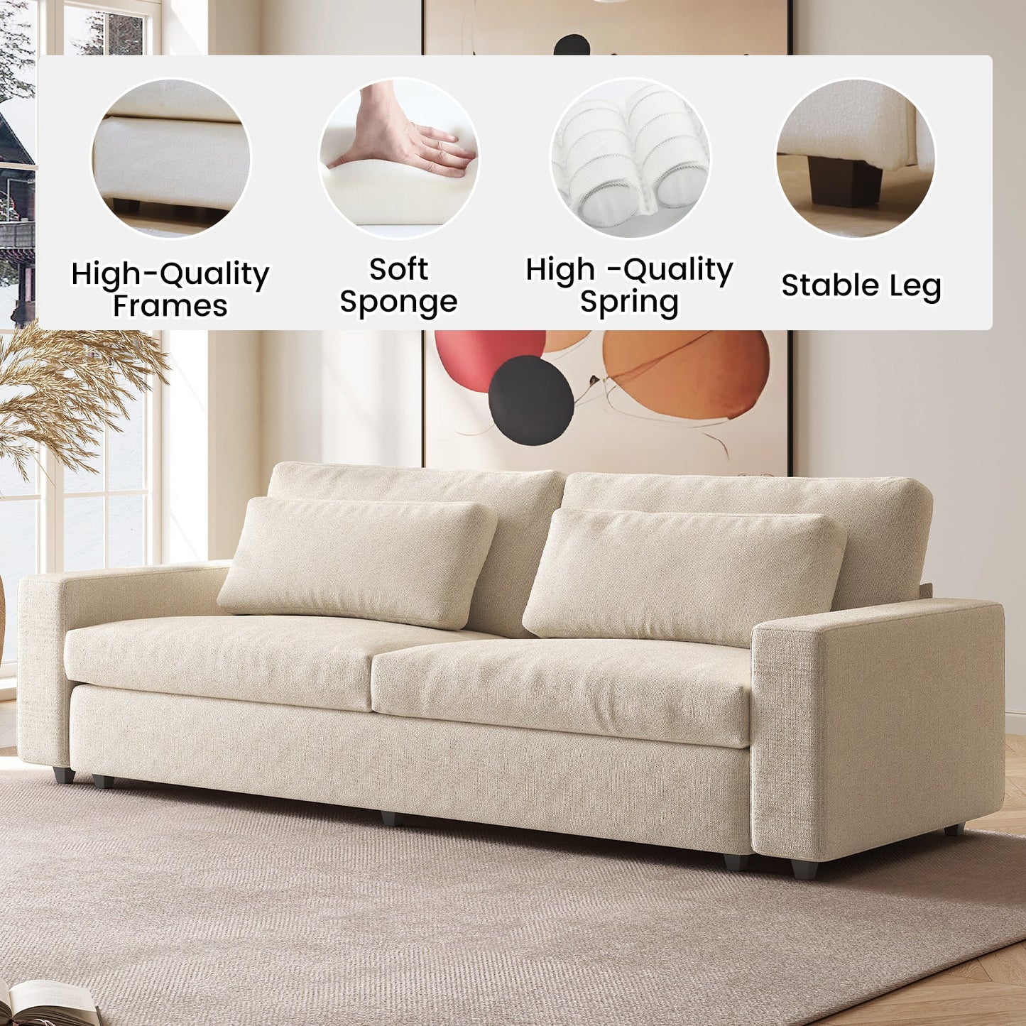 Guyii 104.72" Oversized Sofa, Extra-Wide & Deep Loveseat Sofa, 3 Seater Sofa with 2 Pillows