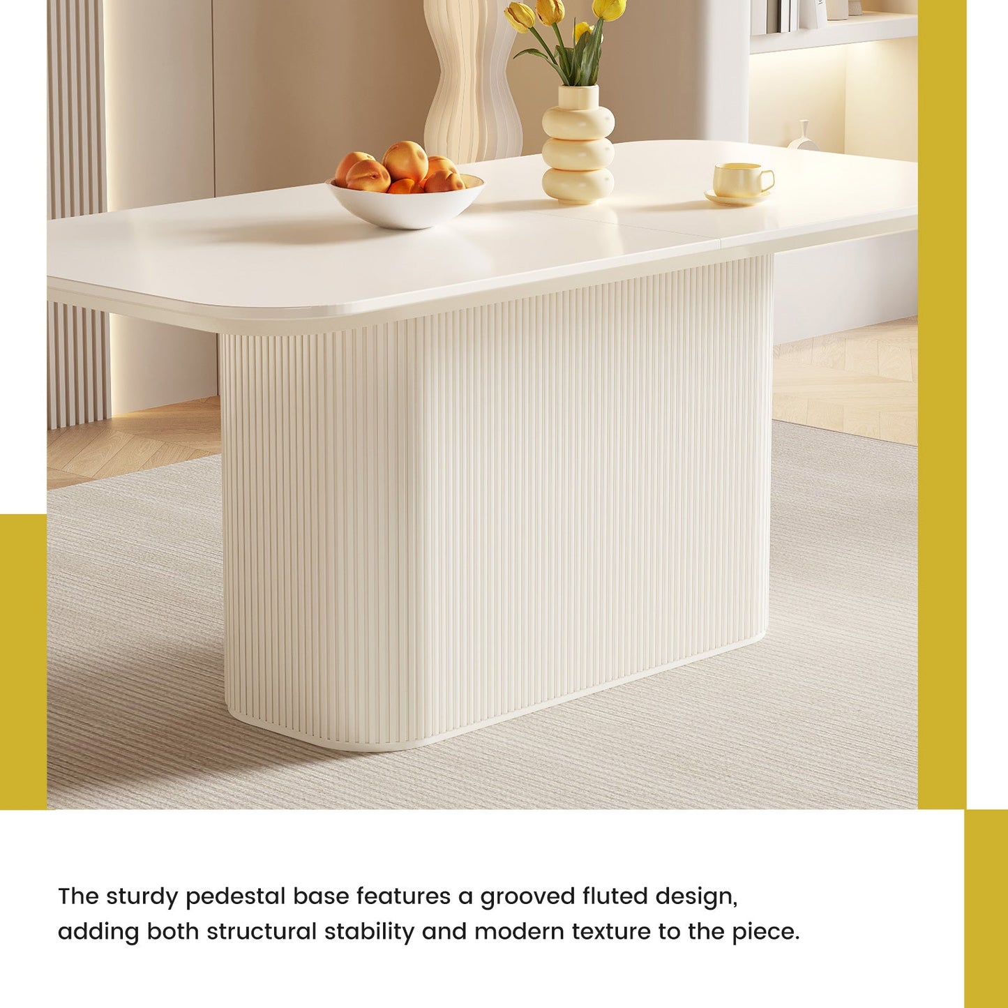 Guyii 63.5" Rectangular Dining Table – Cream White Modern Table for 4–6 People, Table Only