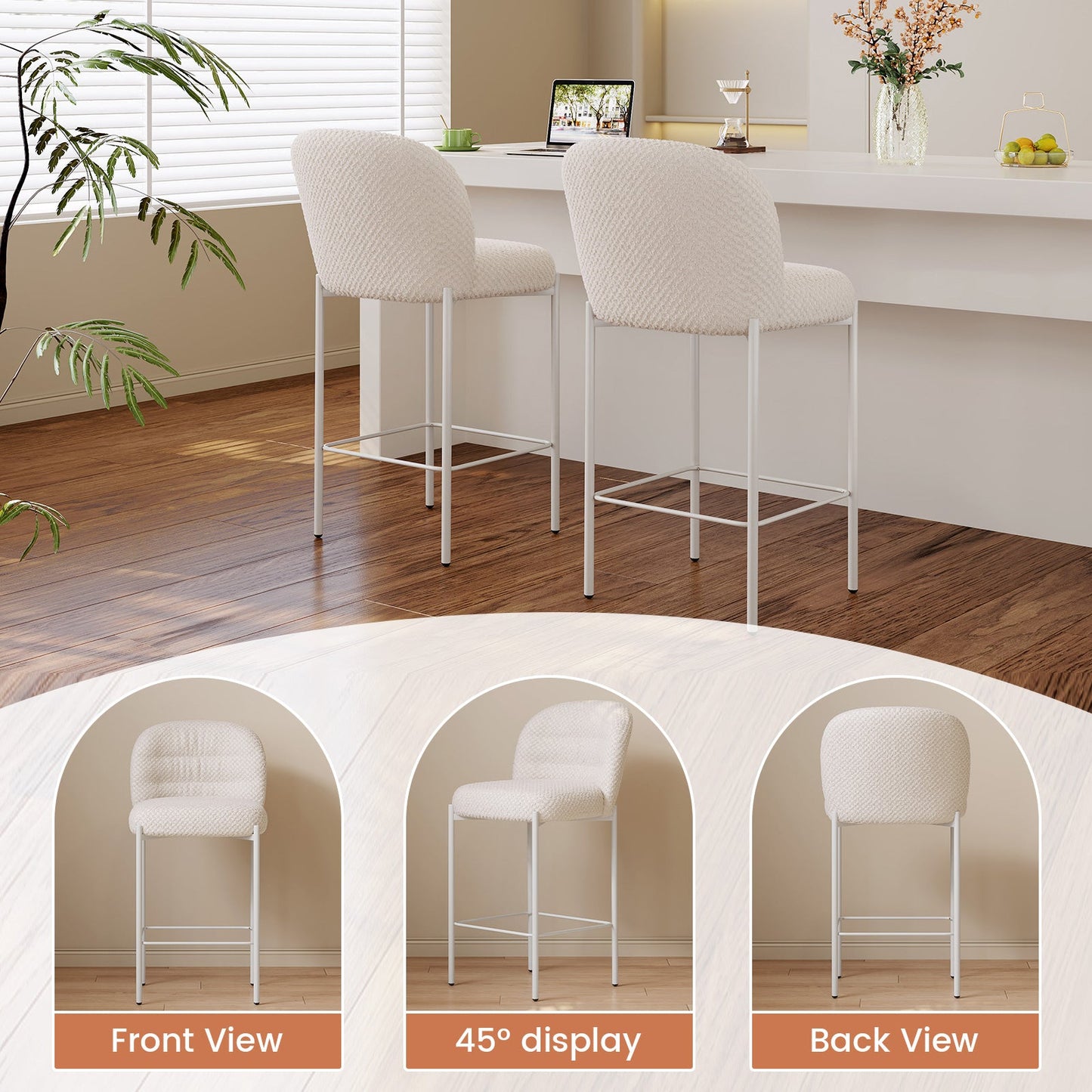 Guyii 2-Set Counter Height Bar Stools Set of 2, Upholstered Barstools with Backs and Metal Legs