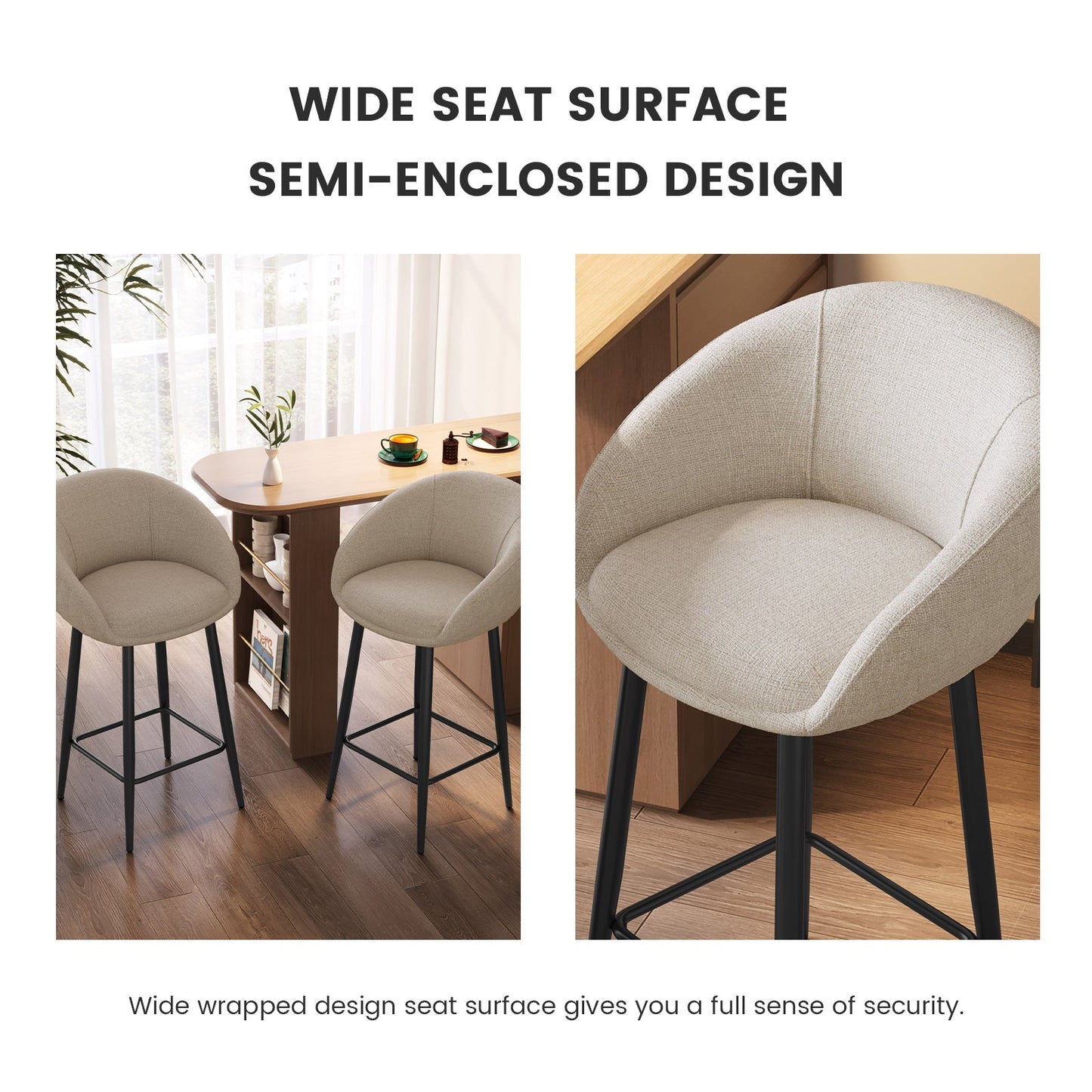 Guyii 2-Pack Counter Stools Set, 35.43" H Linen Fabric Bar Chairs
