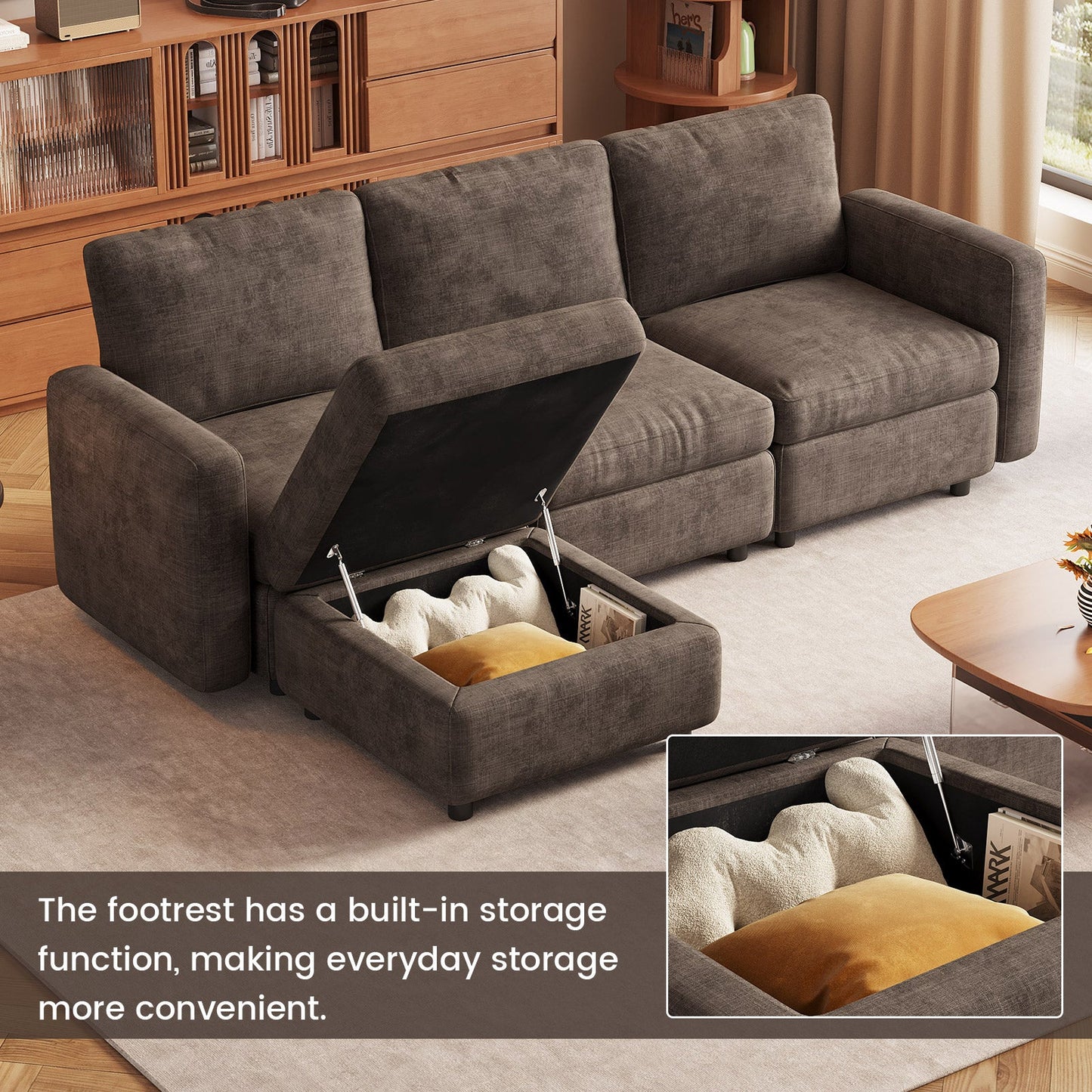 Guyii Oversized Modular Sectional Sofa, Dark Brown 4-9 Seater U-Shaped Convertible Couch with Storage Ottomans, Fabric, Easy Assembly