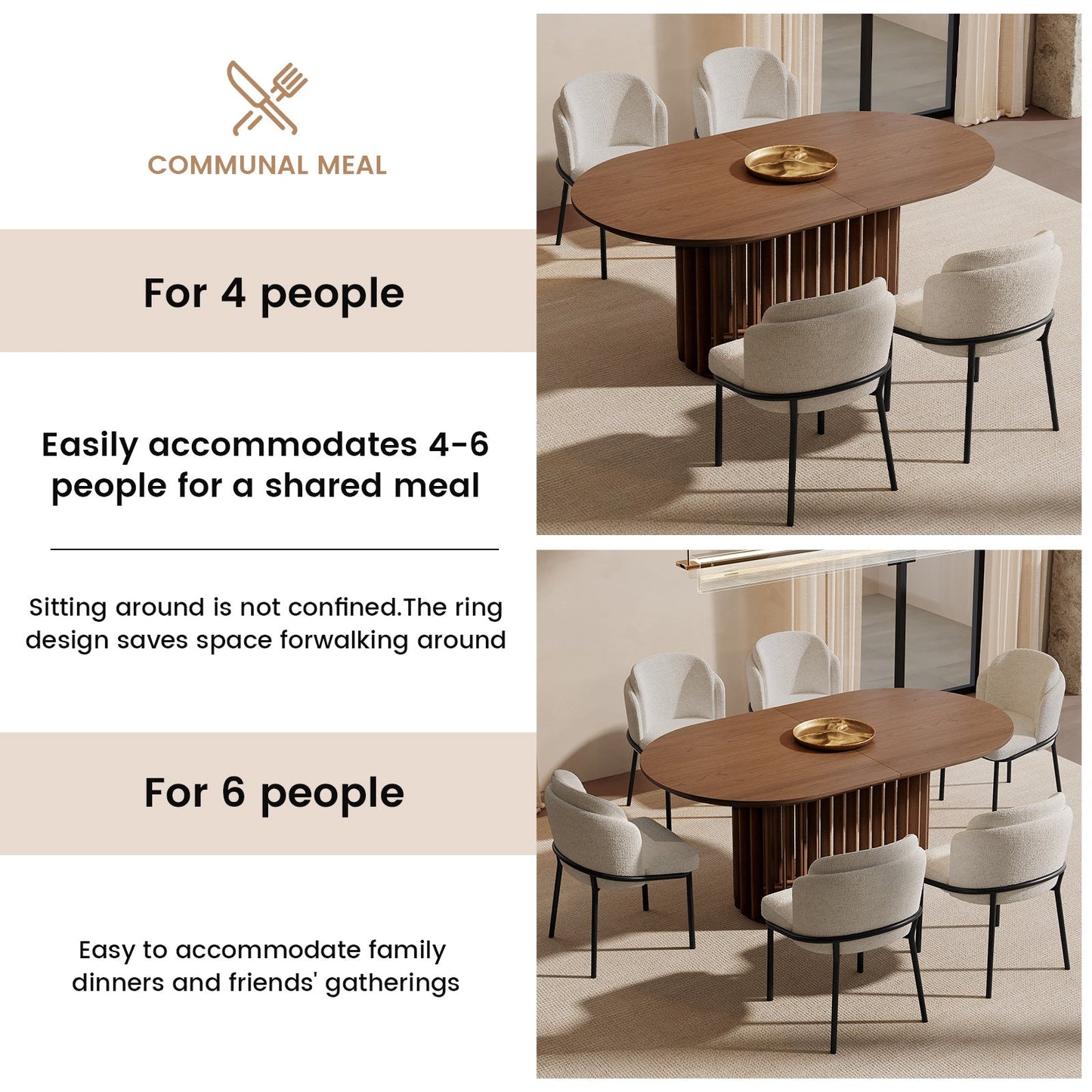 Guyii Dark Walnut Oval Dining Table 78″ – Modern Farmhouse Table for 4–8 People, Table Only