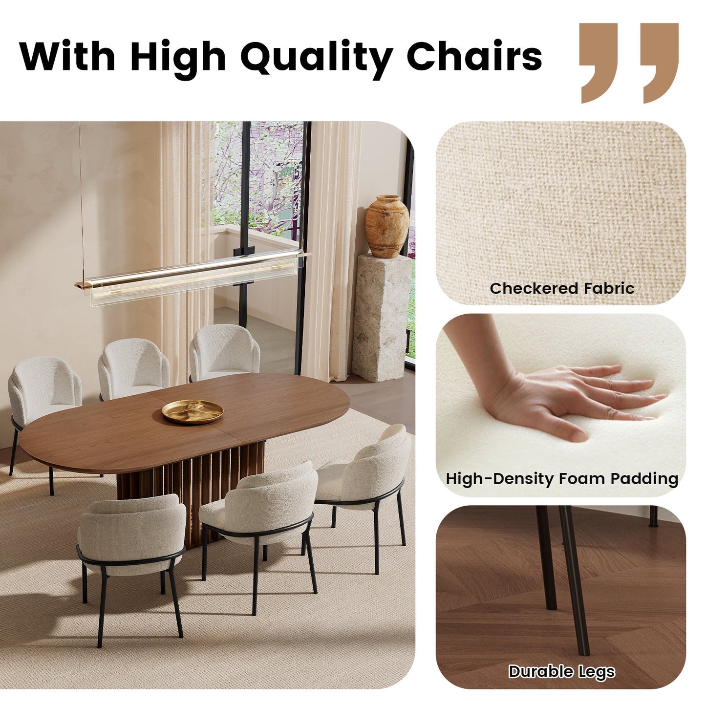 GUYII Modern Farmhouse Large Dining Set, Mid-Century Table & 4-8 Comfortable Chairs