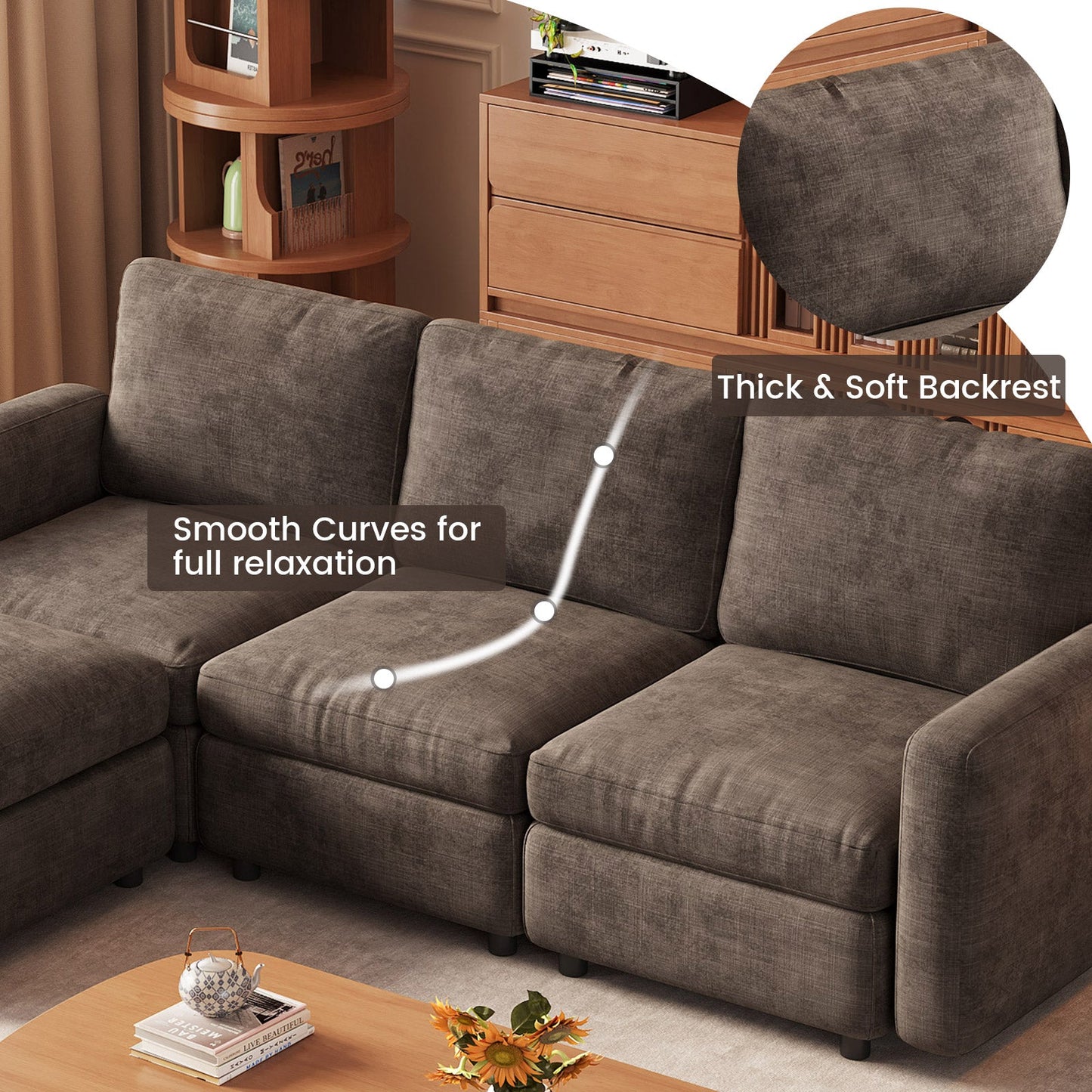 Guyii Oversized Modular Sectional Sofa, Dark Brown 4-9 Seater U-Shaped Convertible Couch with Storage Ottomans, Fabric, Easy Assembly