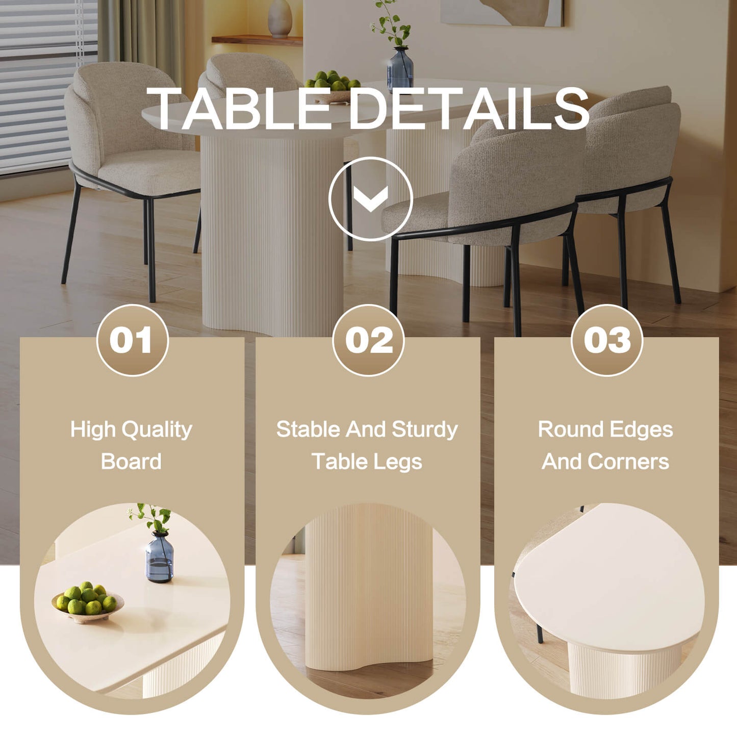 Guyii 62.99" White Oval Dining Table, Modern Kitchen Table for 6 People