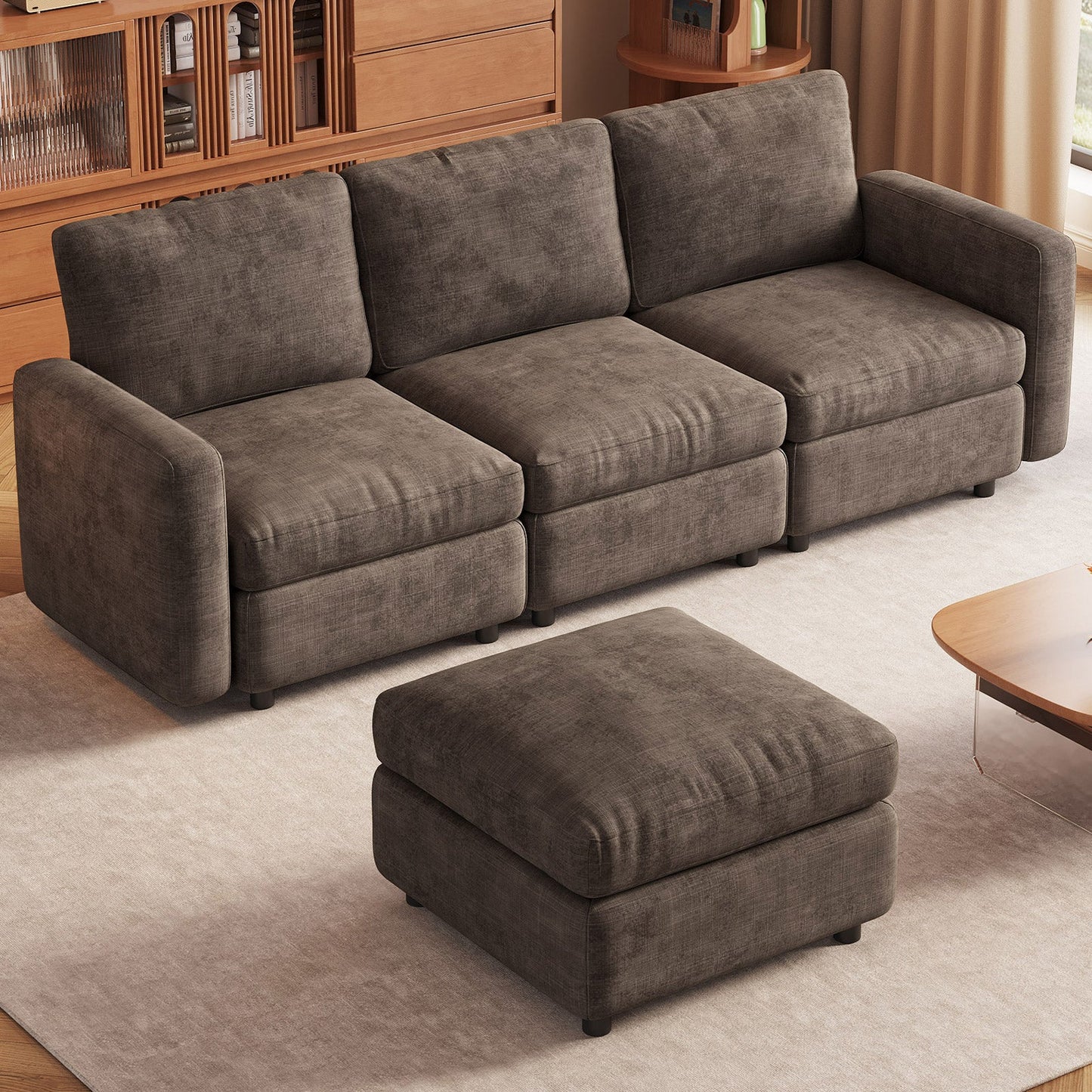Guyii Oversized Modular Sectional Sofa, Dark Brown 4-9 Seater U-Shaped Convertible Couch with Storage Ottomans, Fabric, Easy Assembly