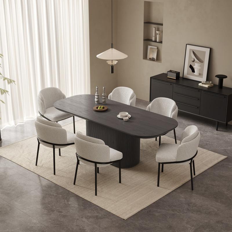 Guyii 63"-86" Black Oval Dining Table, Modern Kitchen Table for Dining Room