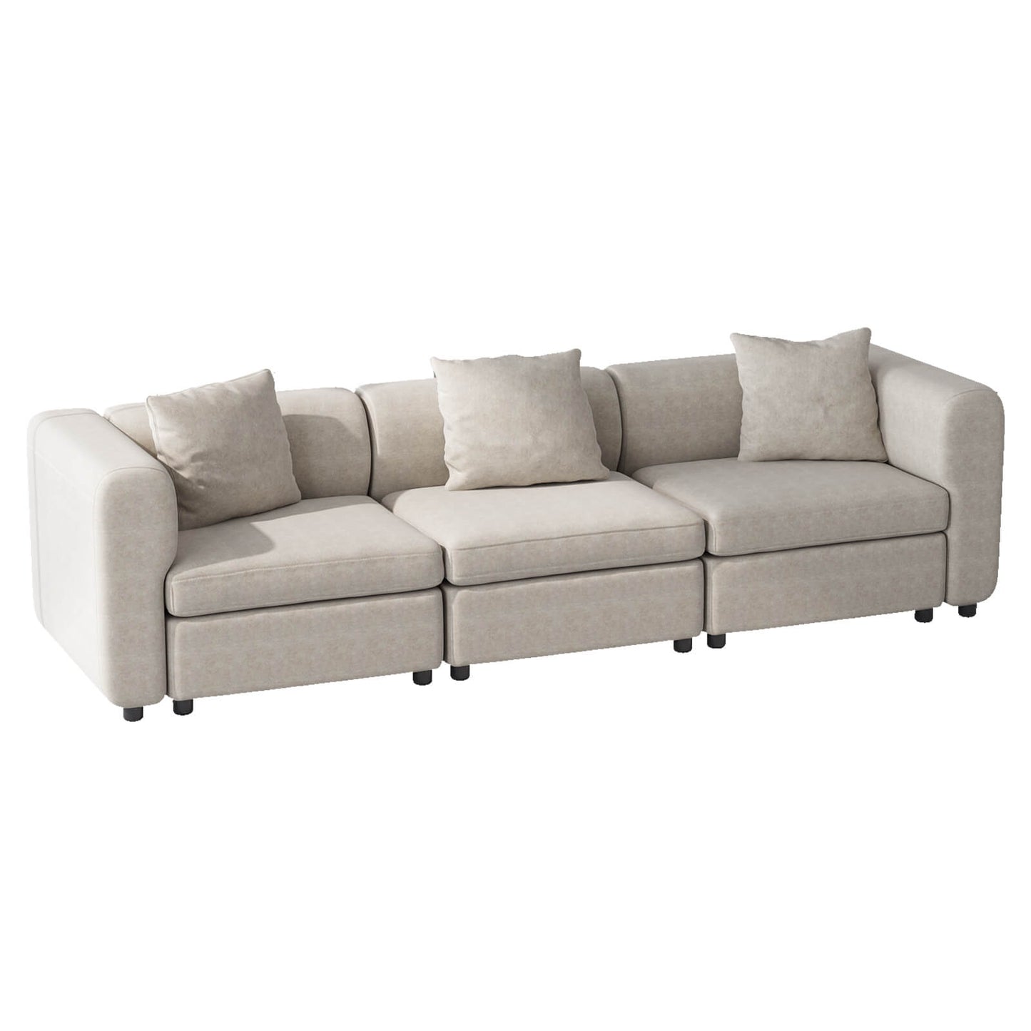 Guyii Velvet Sectional Sofa, Modern Oversized 3-Seat Sofa with 3 Pillows