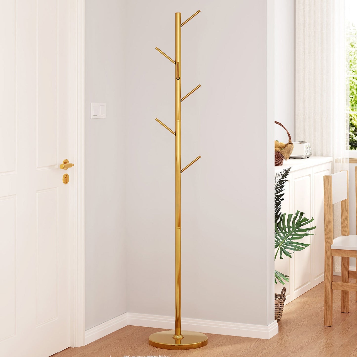 Guyii Metal Coat Rack with 8 Hooks, Modern Tree Branch Style Stand for Coats, Hats, Scarves