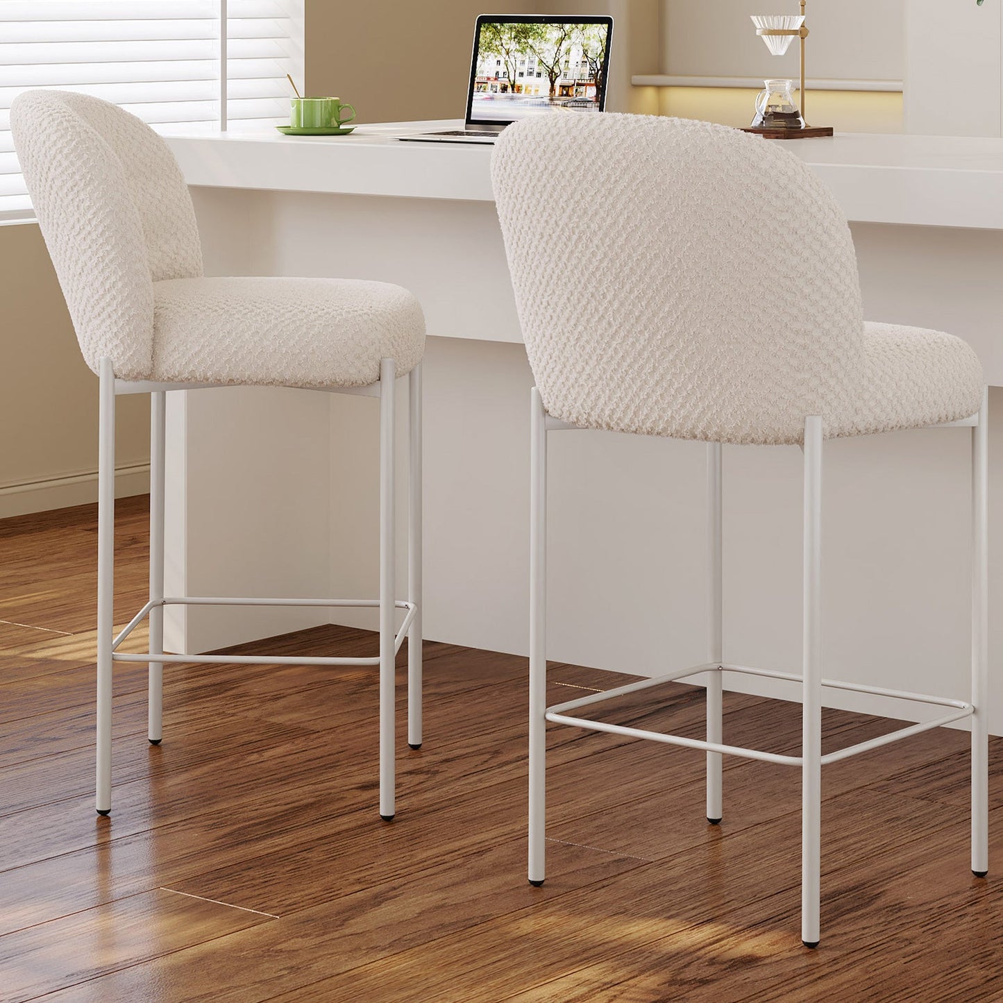 Guyii 2-Set Counter Height Bar Stools Set of 2, Upholstered Barstools with Backs and Metal Legs