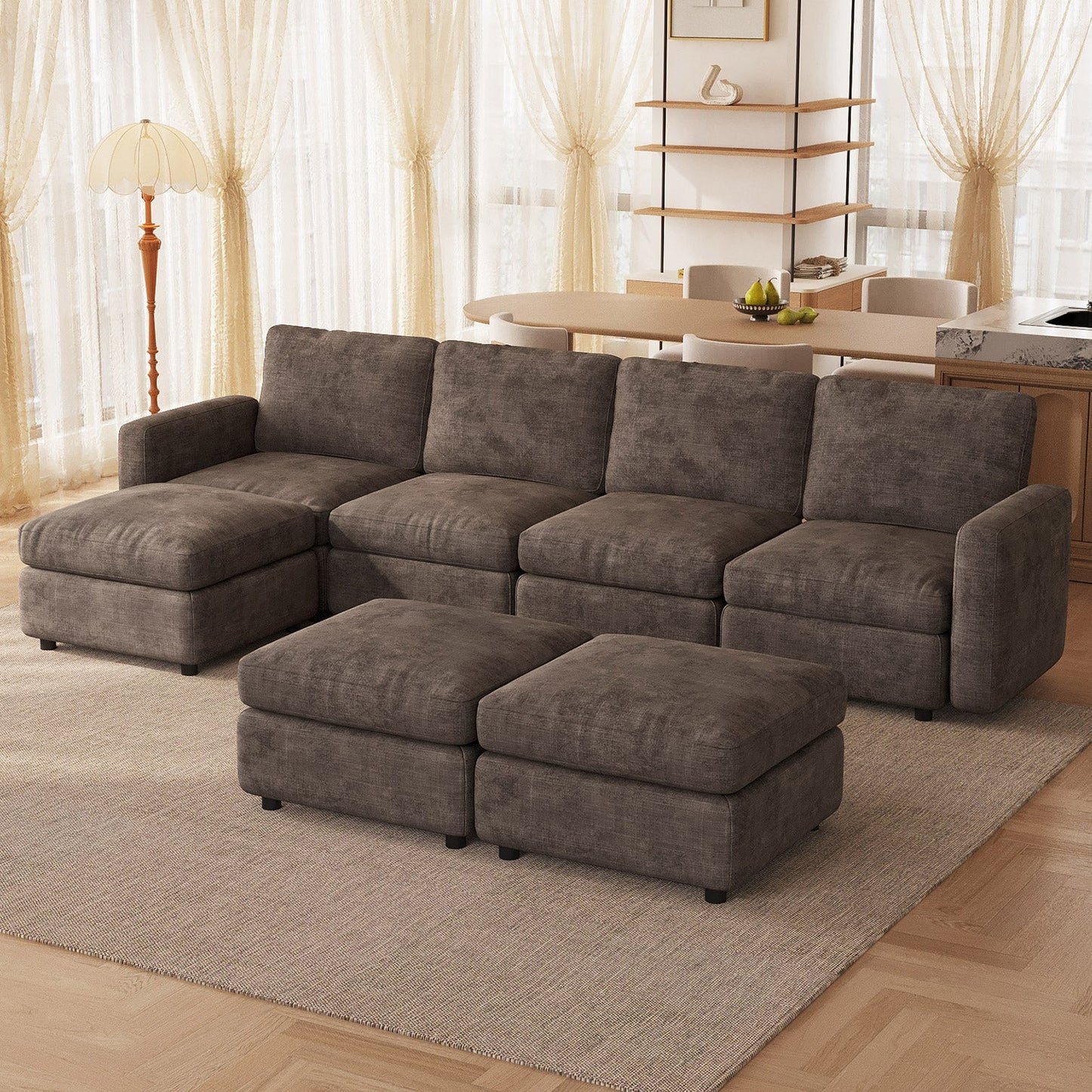 Guyii Oversized Modular Sectional Sofa, Dark Brown 4-9 Seater U-Shaped Convertible Couch with Storage Ottomans, Fabric, Easy Assembly