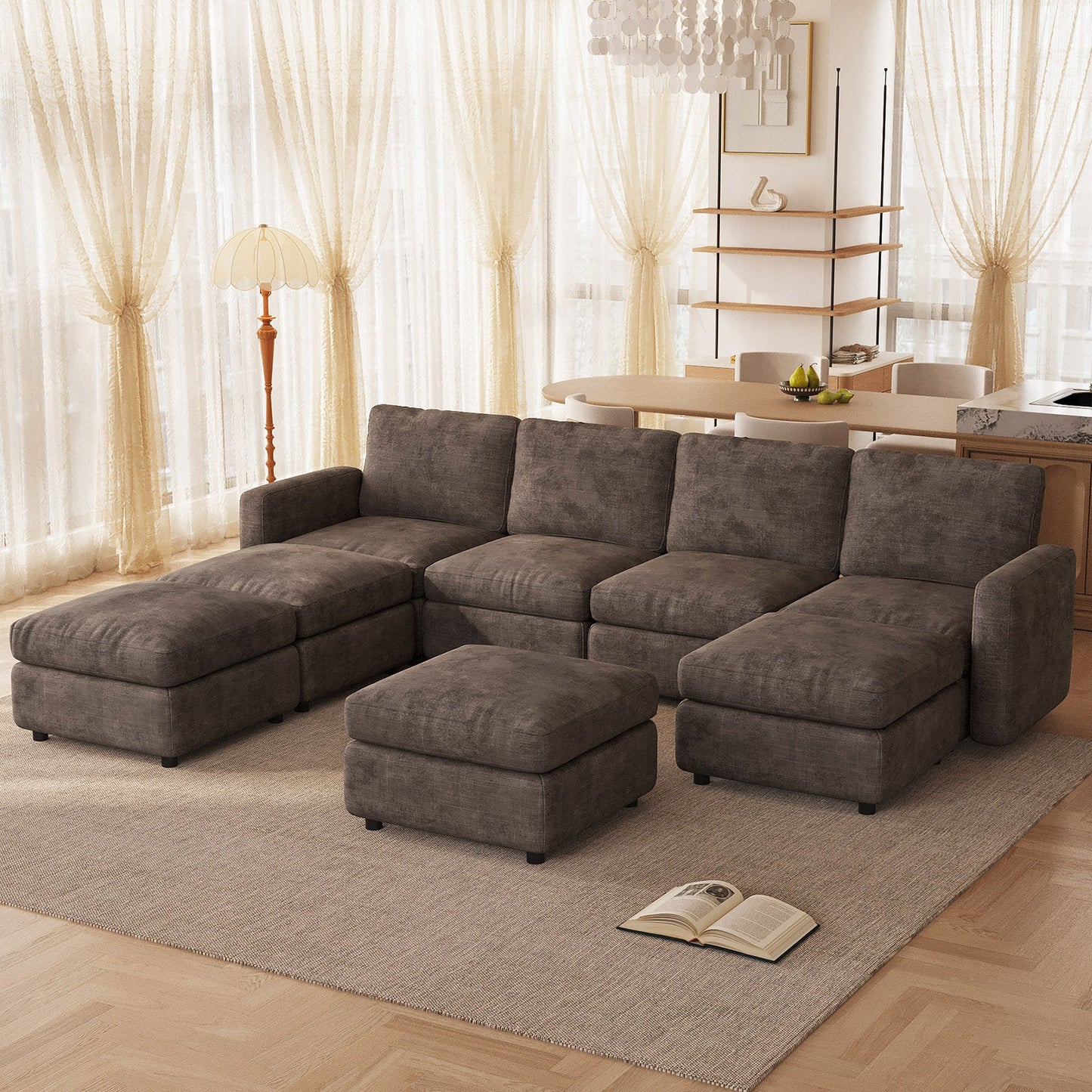 Guyii Oversized Modular Sectional Sofa, Dark Brown 4-9 Seater U-Shaped Convertible Couch with Storage Ottomans, Fabric, Easy Assembly