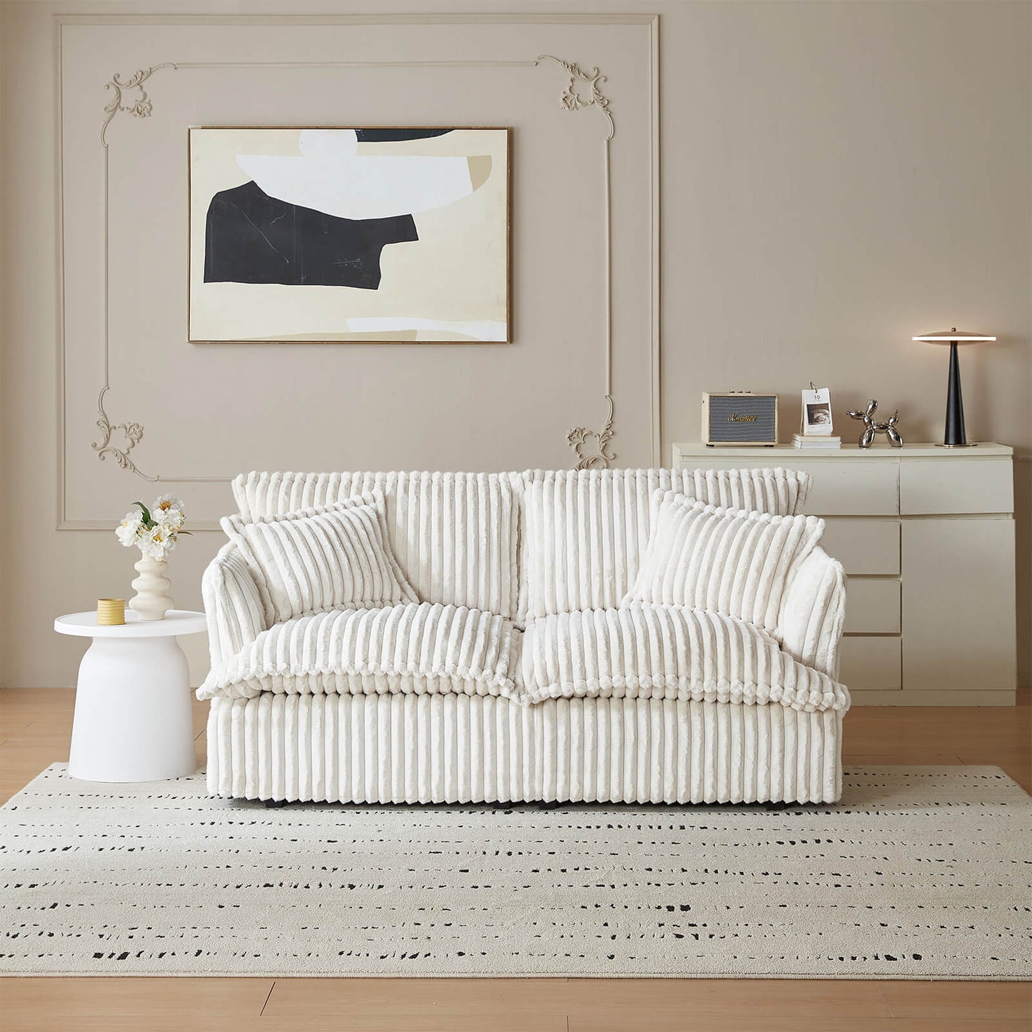 Guyii Oversized Loveseat Sofa with 2 Pillows, Faux Rabbit Fur Fabric Couch