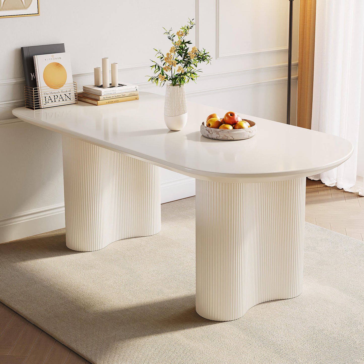 Guyii 62.99" White Dining Table Set with 6 Chairs, Modern Kitchen Table Set